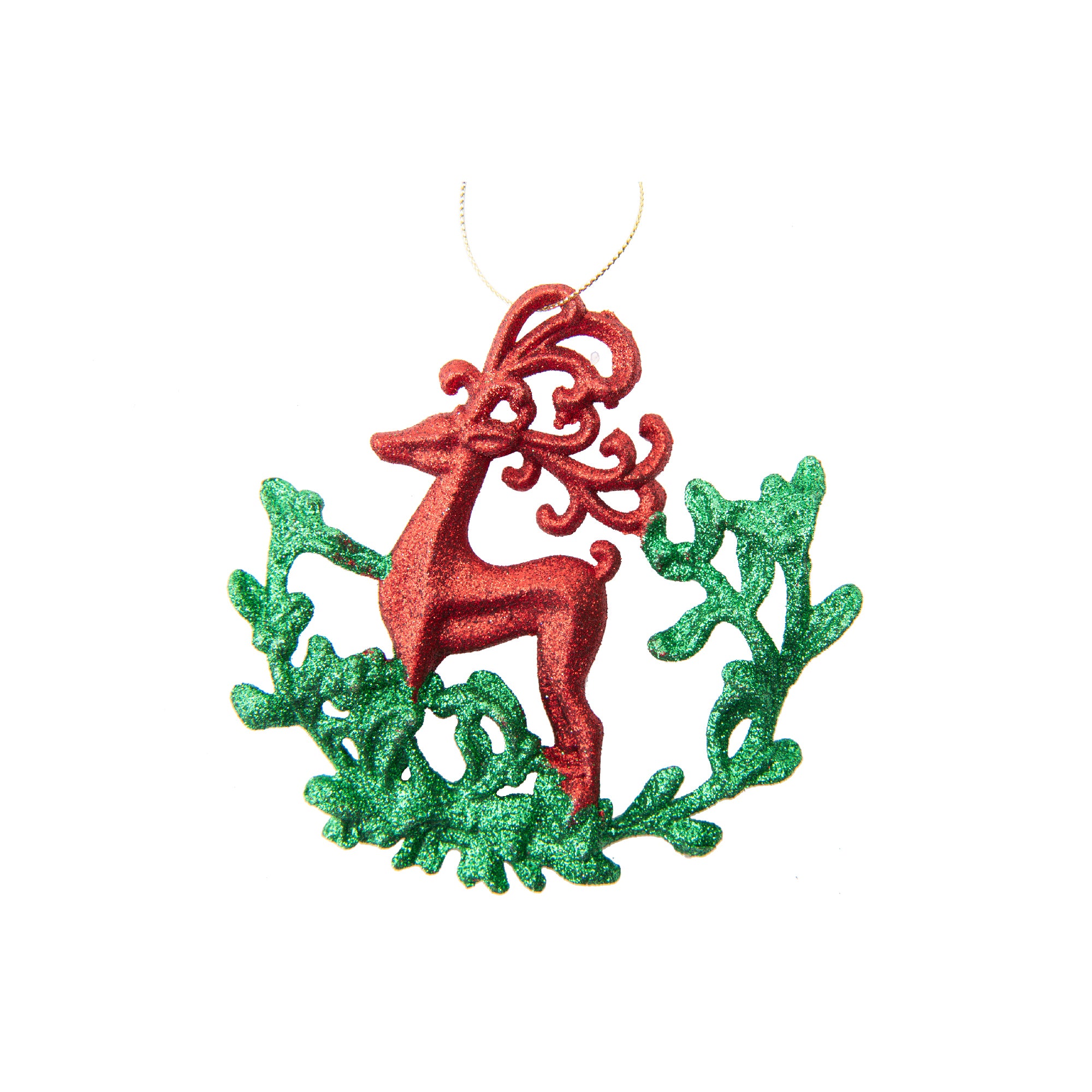 Red and Green Glittered Ornament Reindeer, Christmas, Ornament, Holiday Decor- Set of 12