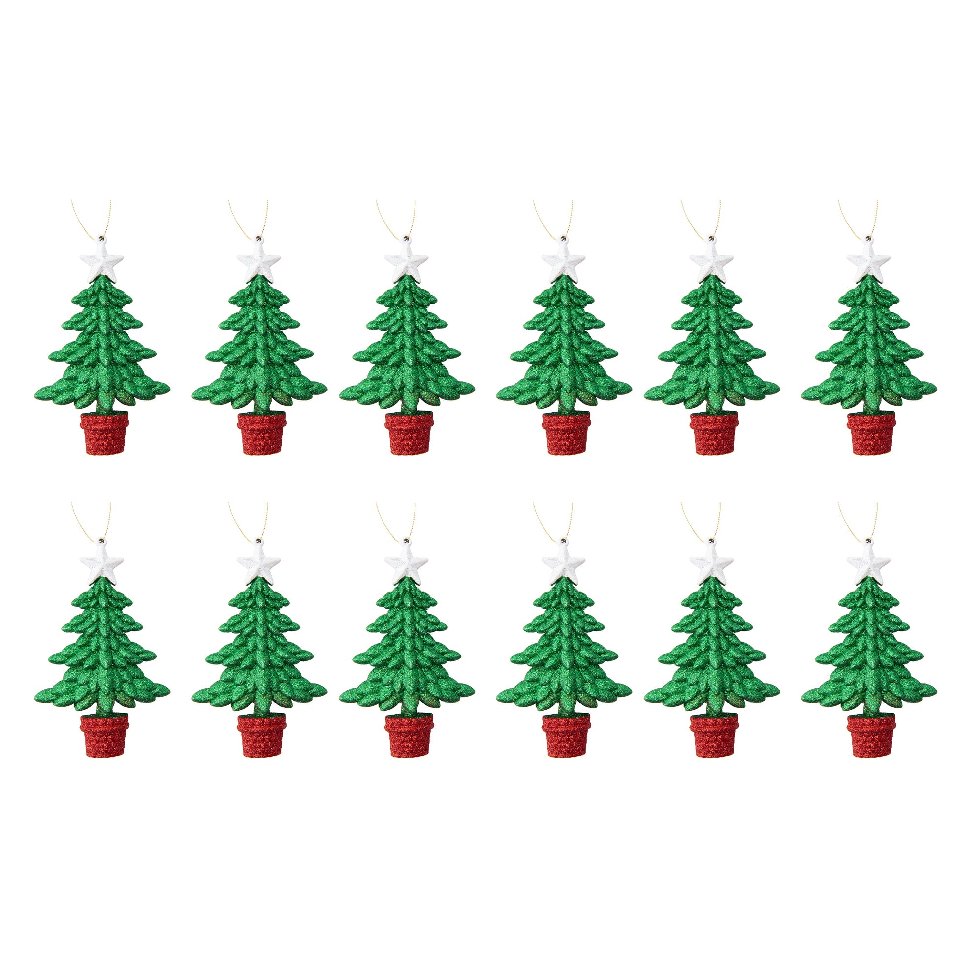 Red and Green Glittered Ornament Tree, Ornament, Holiday Decor- Set of 12