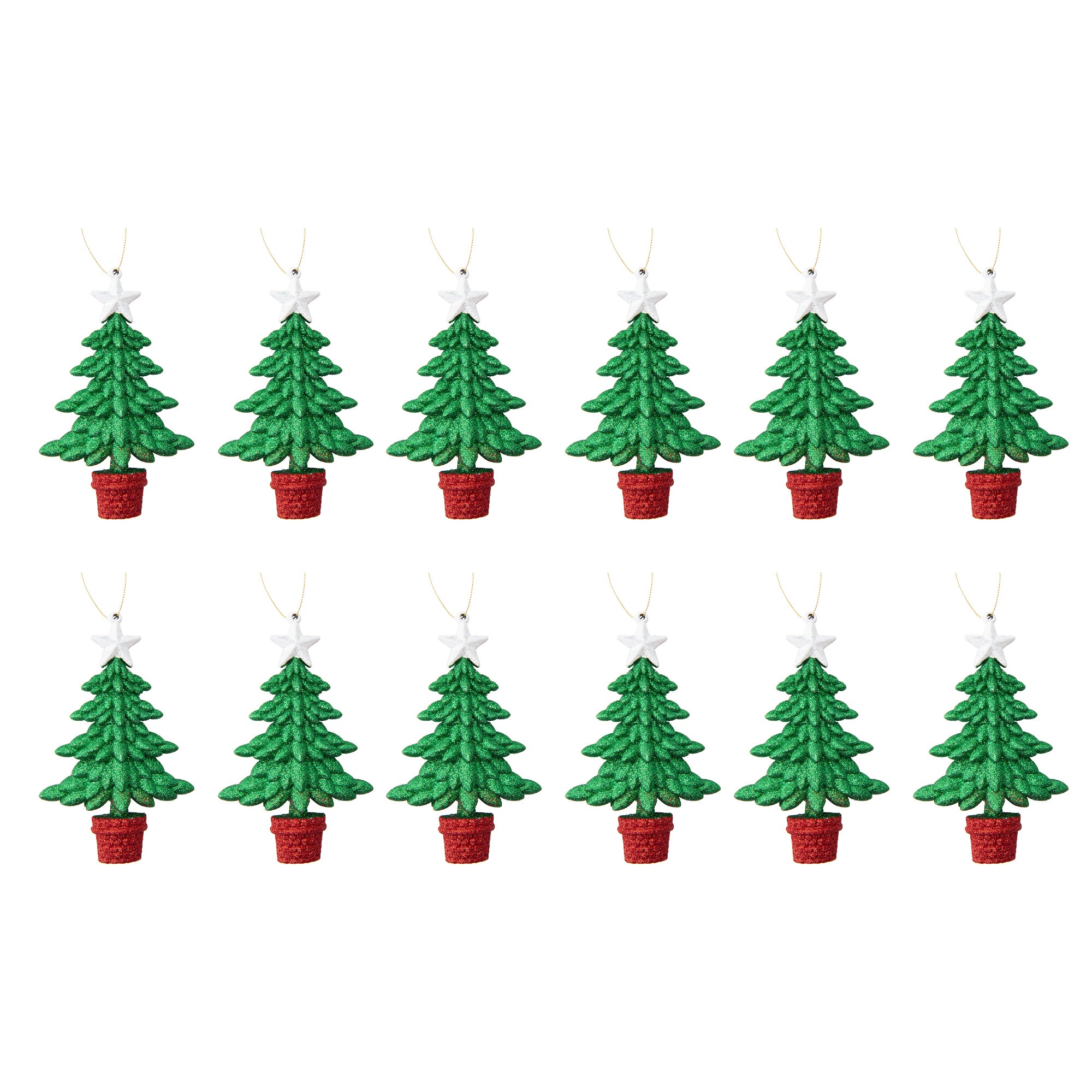 Red and Green Glittered Ornament Tree, Ornament, Holiday Decor- Set of 12