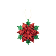 Red and Green Glittered Ornament Poinsettia, Christmas, Ornament, Holiday Decor- Set of 12