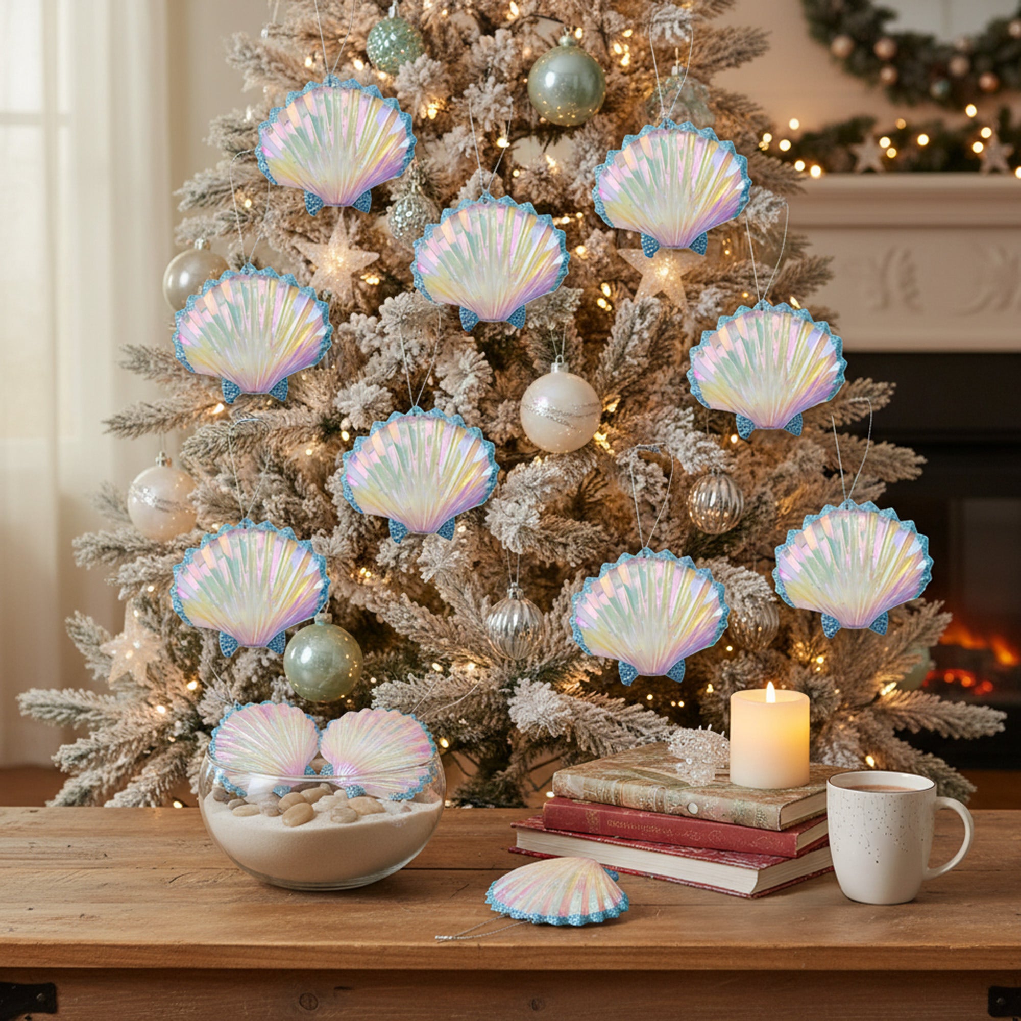 Iridescent Ornament Shell, Ornament, Holiday Decor- Set of 12