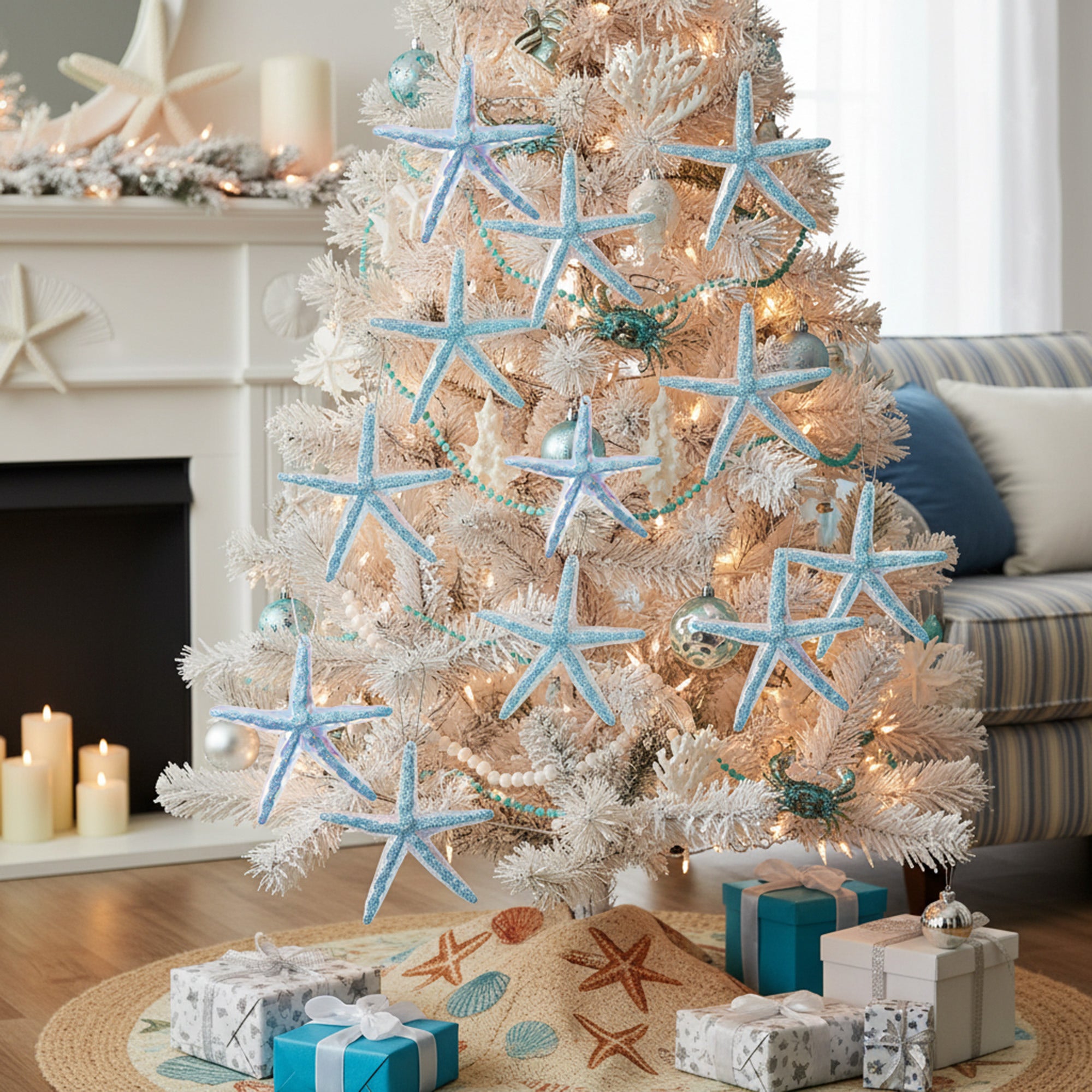 Iridescent Ornament Starfish, Ornament, Holiday Decor- Set of 12