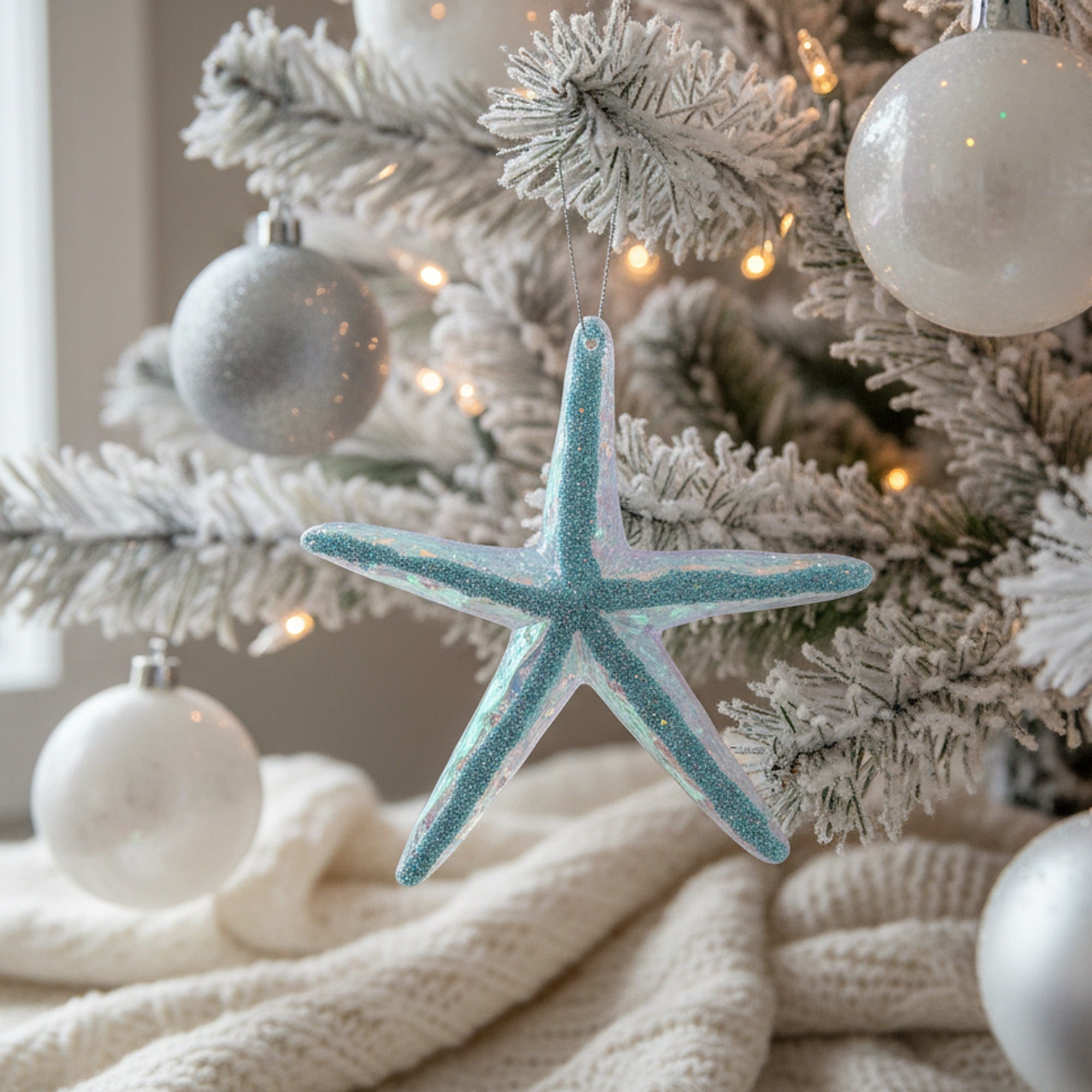 Iridescent Ornament Starfish, Ornament, Holiday Decor- Set of 12