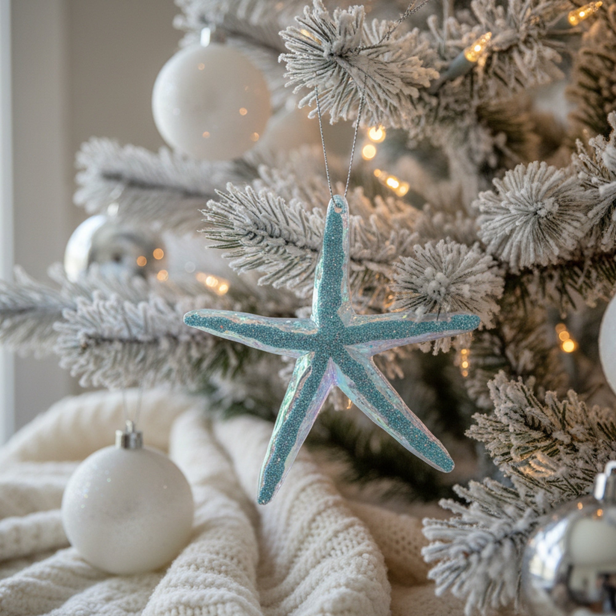 Iridescent Ornament Starfish, Ornament, Holiday Decor- Set of 12