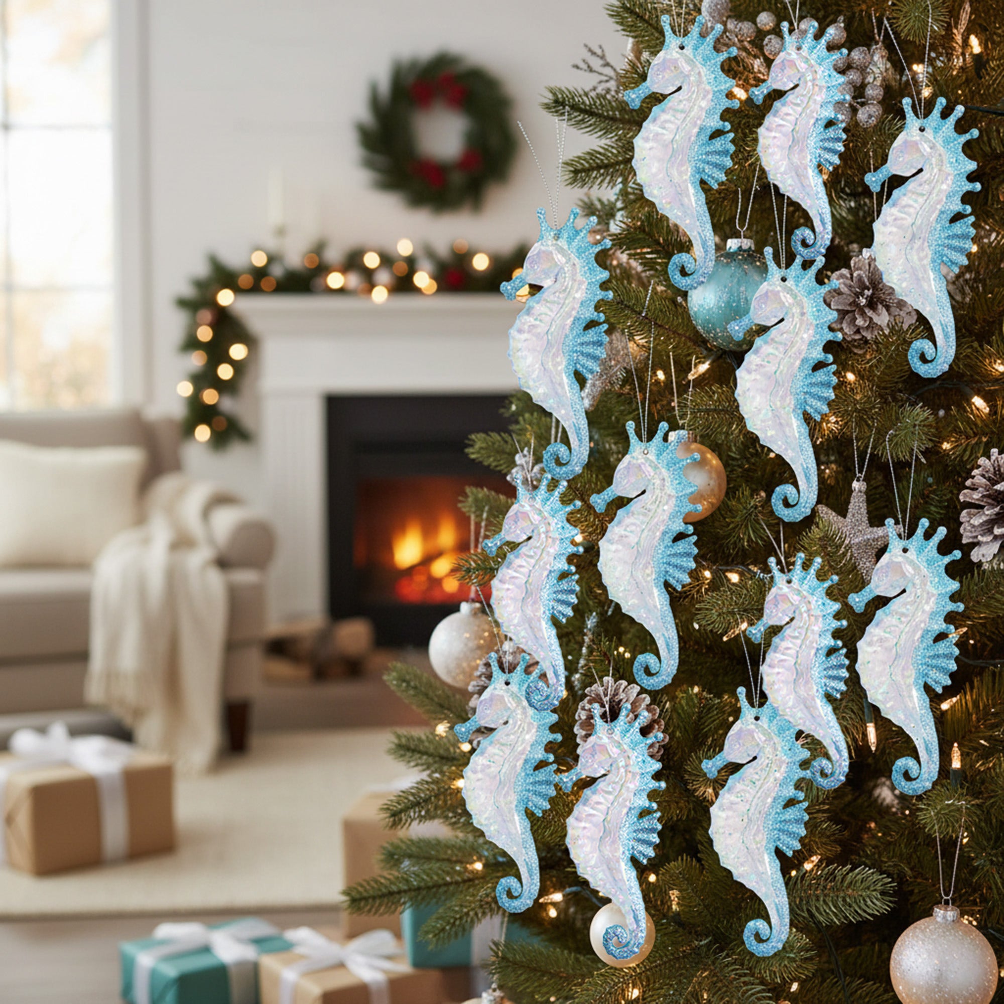Iridescent Ornament Seahorse, Ornament, Holiday Decor- Set of 12
