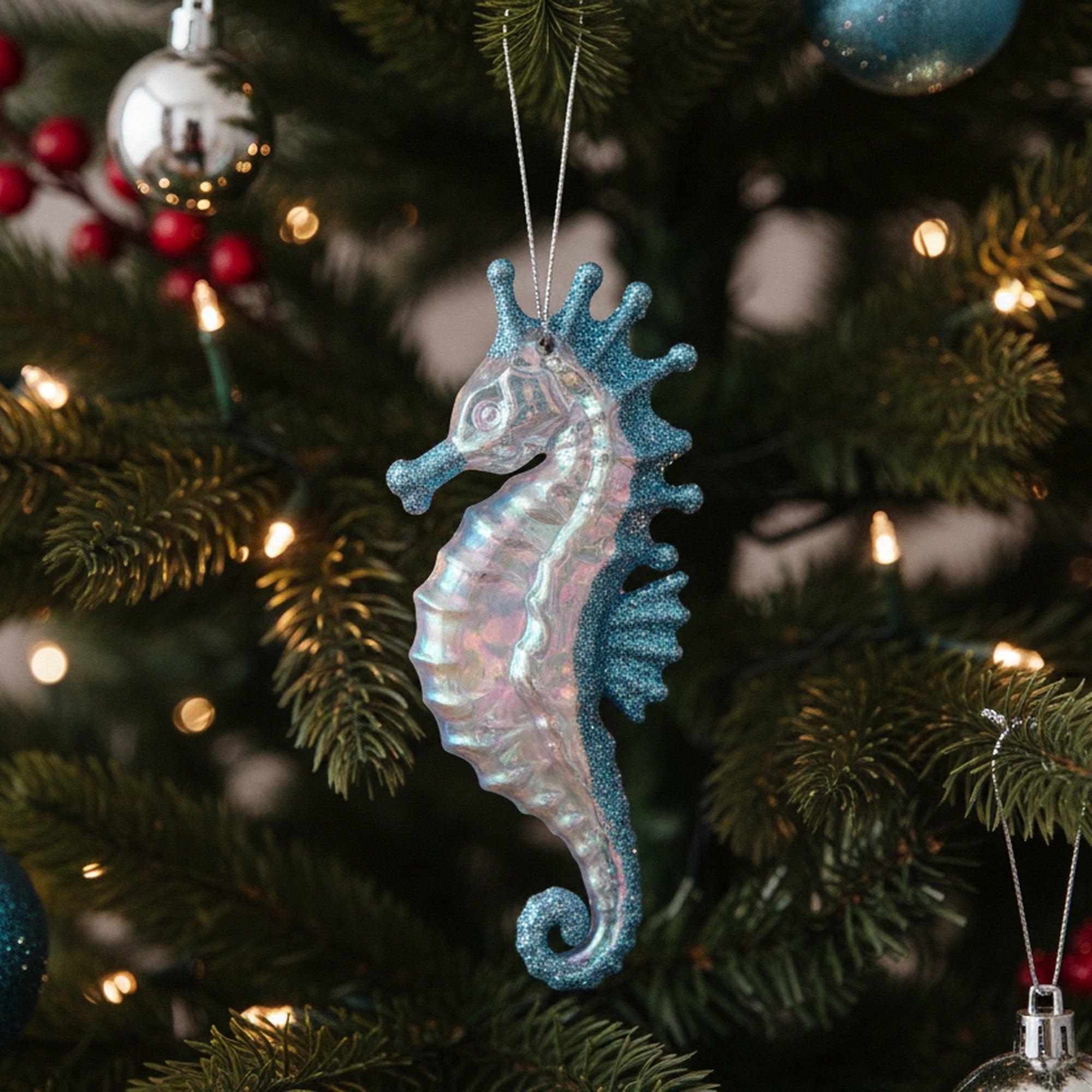 Iridescent Ornament Seahorse, Ornament, Holiday Decor- Set of 12