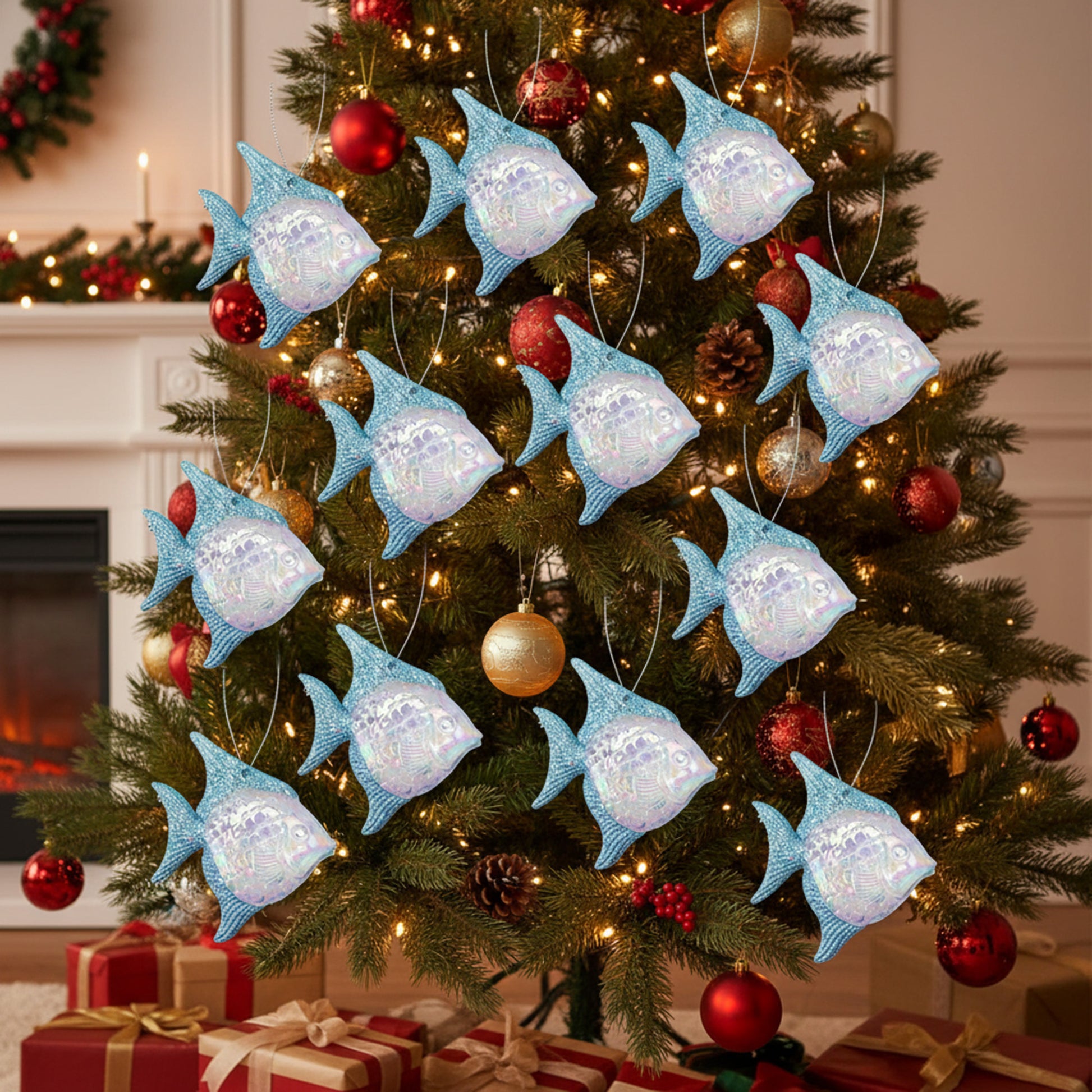Iridescent Ornament Fish, Ornament, Holiday Decor- Set of 12