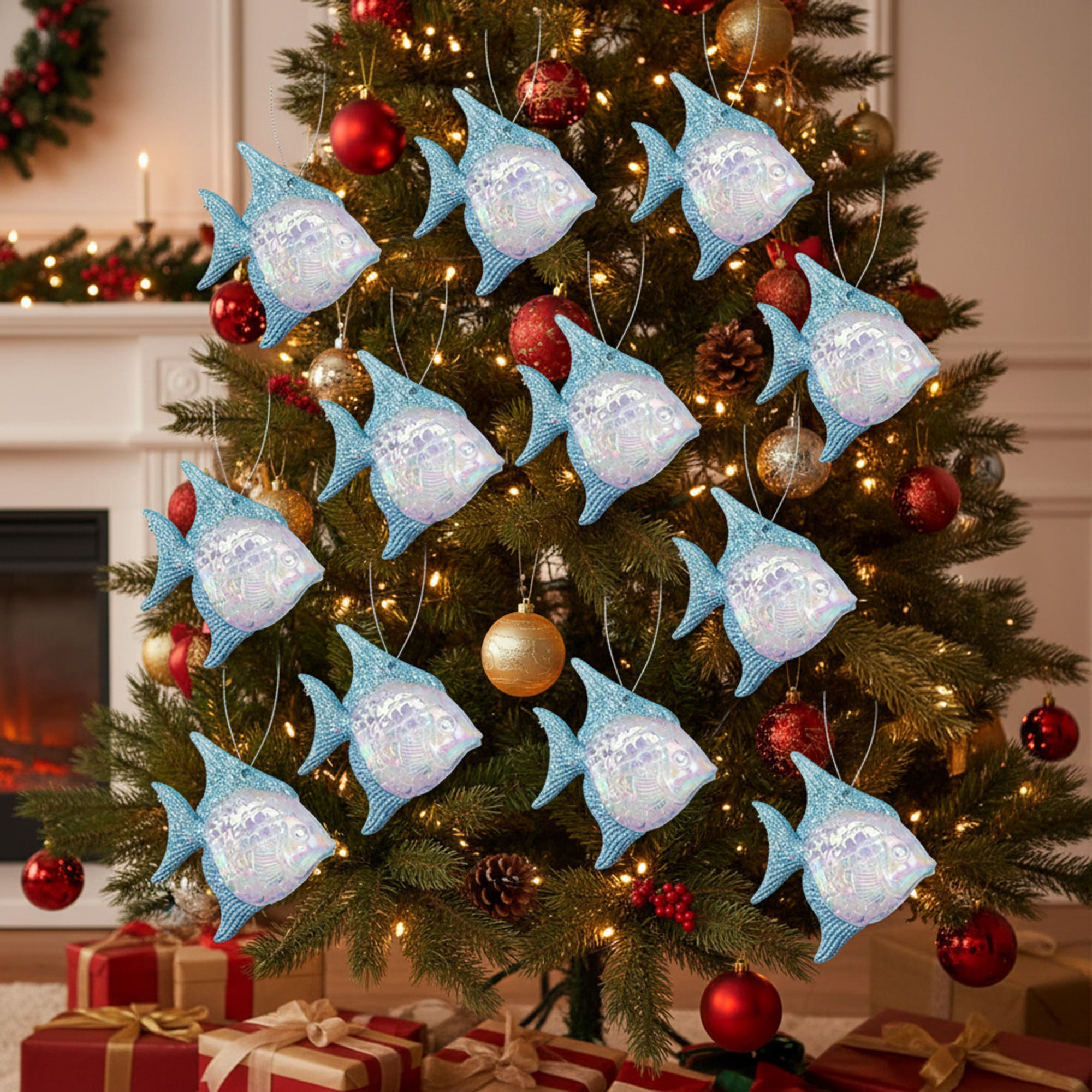 Iridescent Ornament Fish, Ornament, Holiday Decor- Set of 12