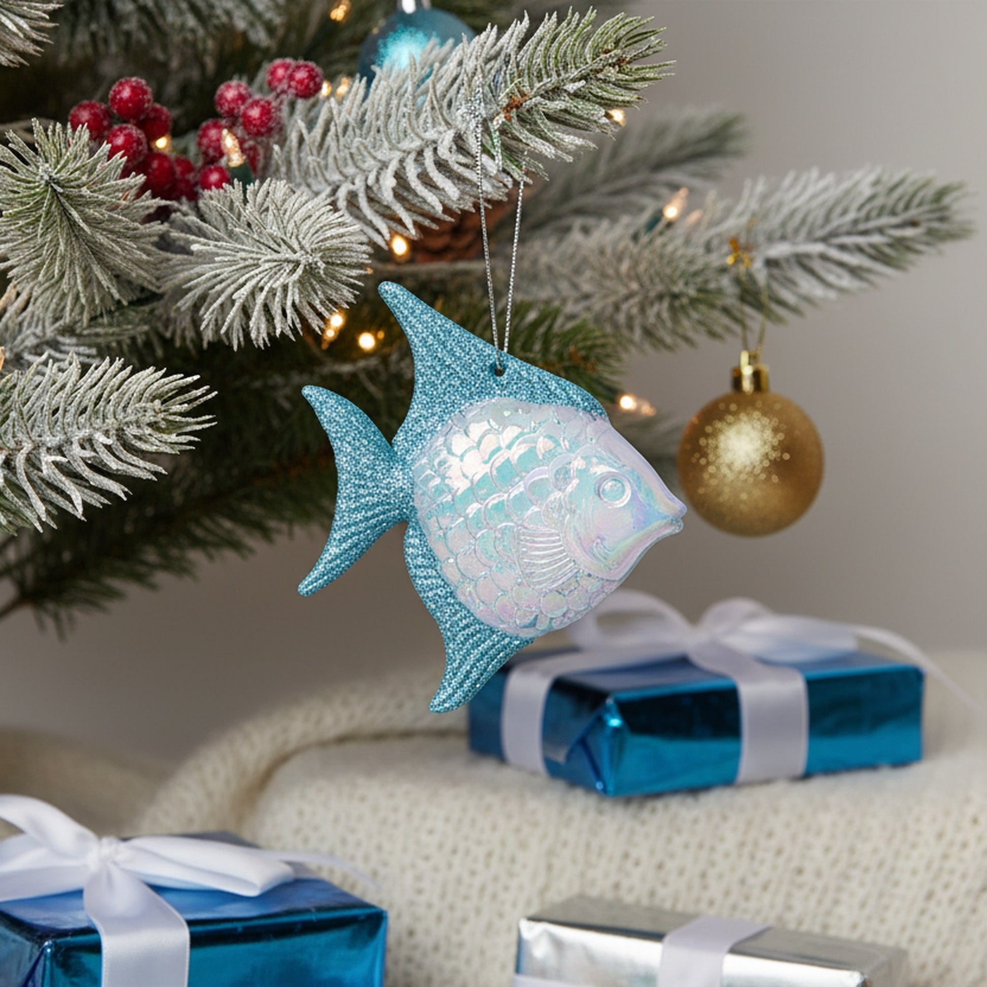 Iridescent Ornament Fish, Ornament, Holiday Decor- Set of 12