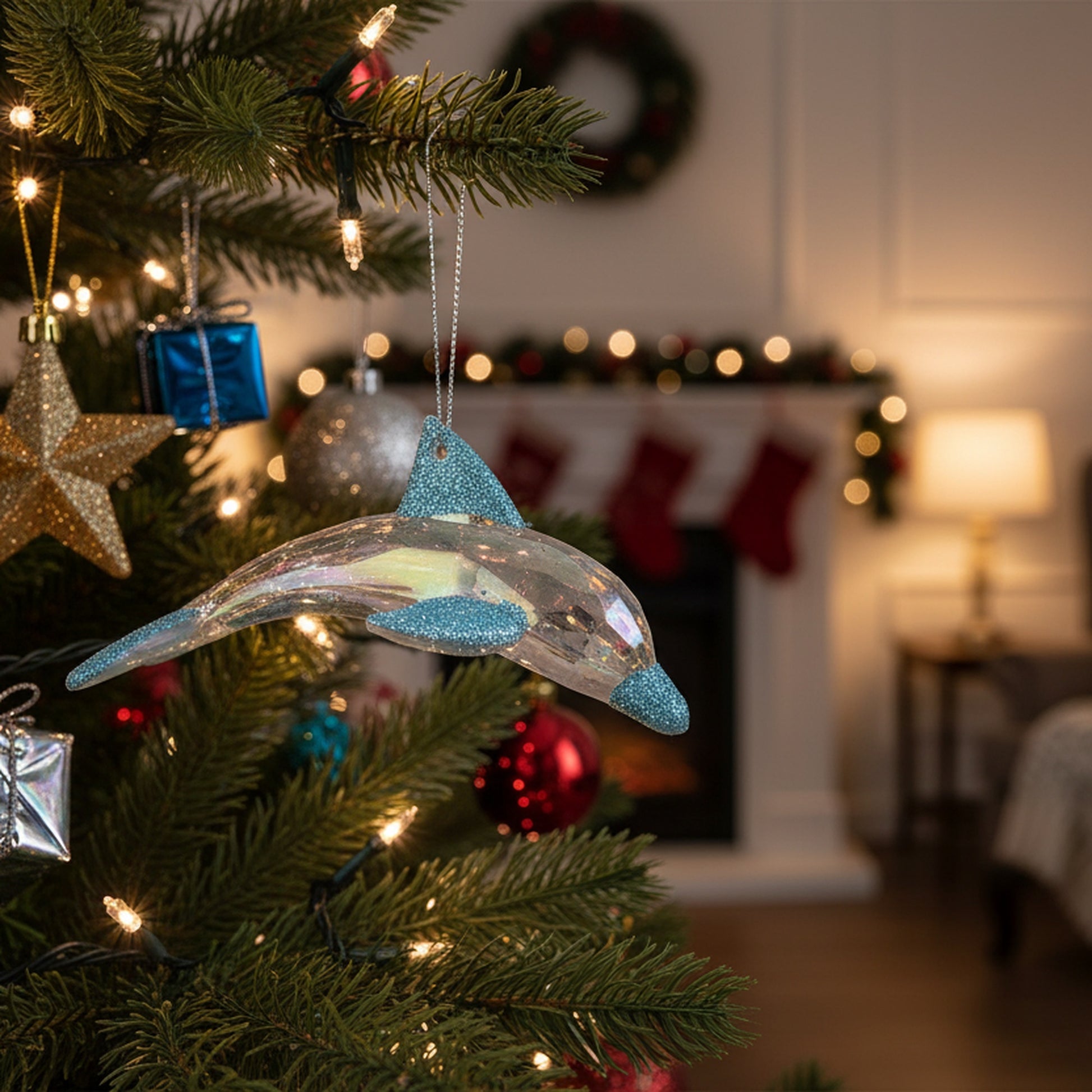 Iridescent Ornament Dolphin, Ornament, Holiday Decor- Set of 12