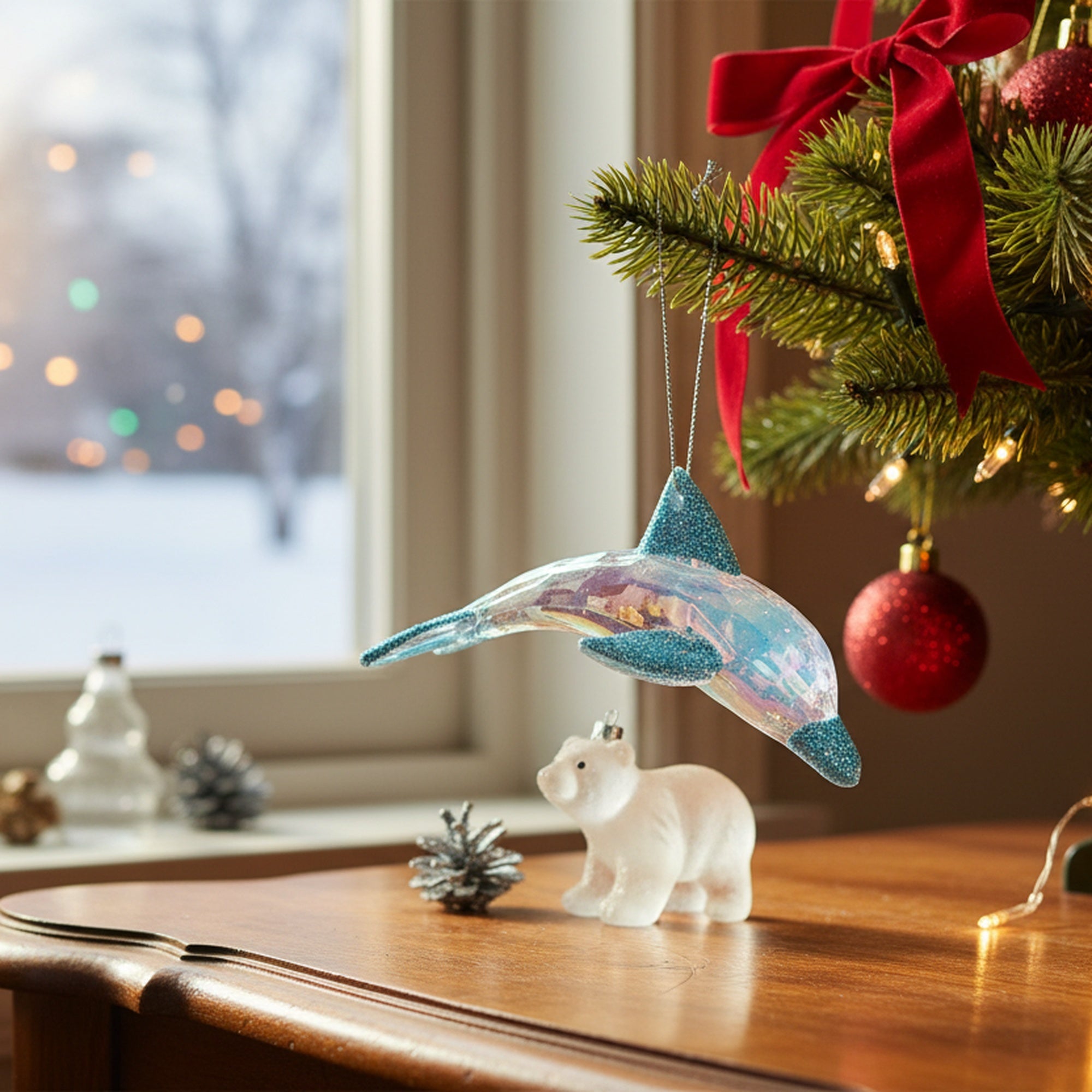 Iridescent Ornament Dolphin, Ornament, Holiday Decor- Set of 12