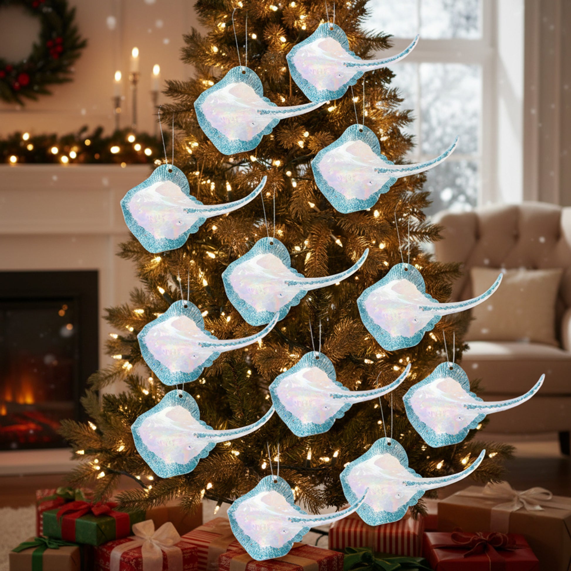Iridescent Ornament Stingray, Ornament, Holiday Decor- Set of 12