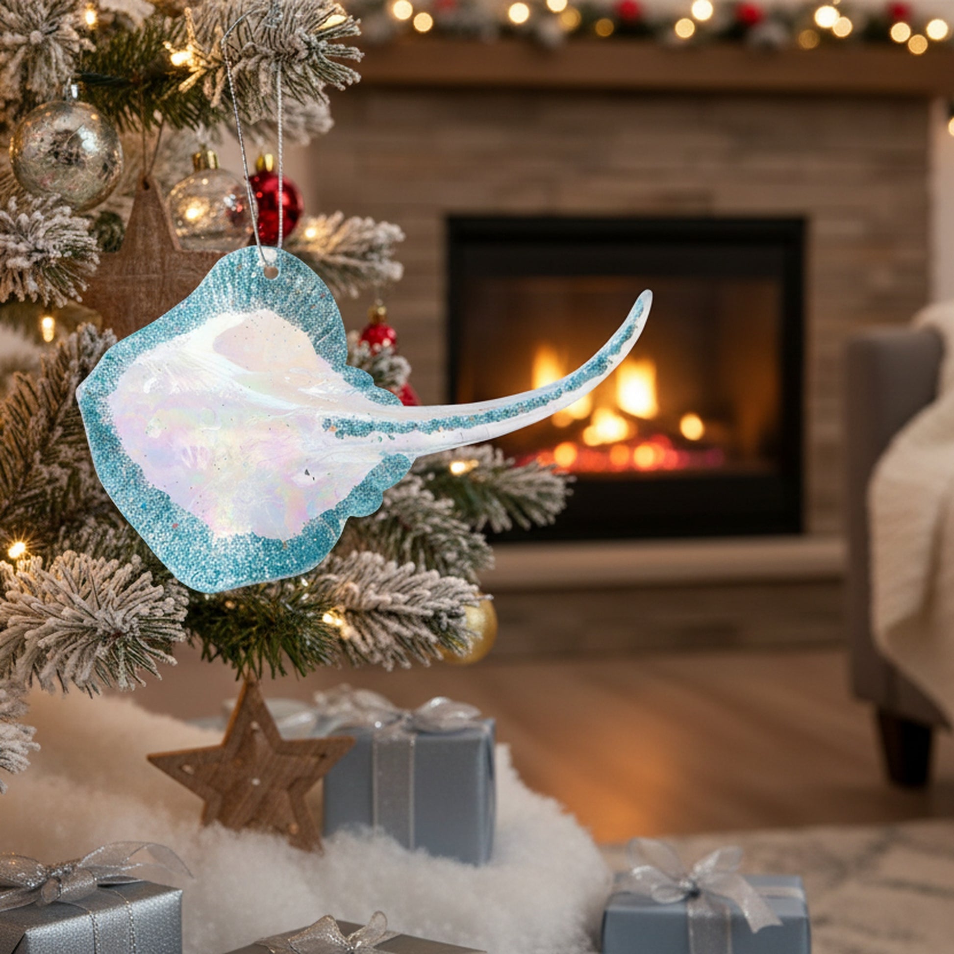 Iridescent Ornament Stingray, Ornament, Holiday Decor- Set of 12