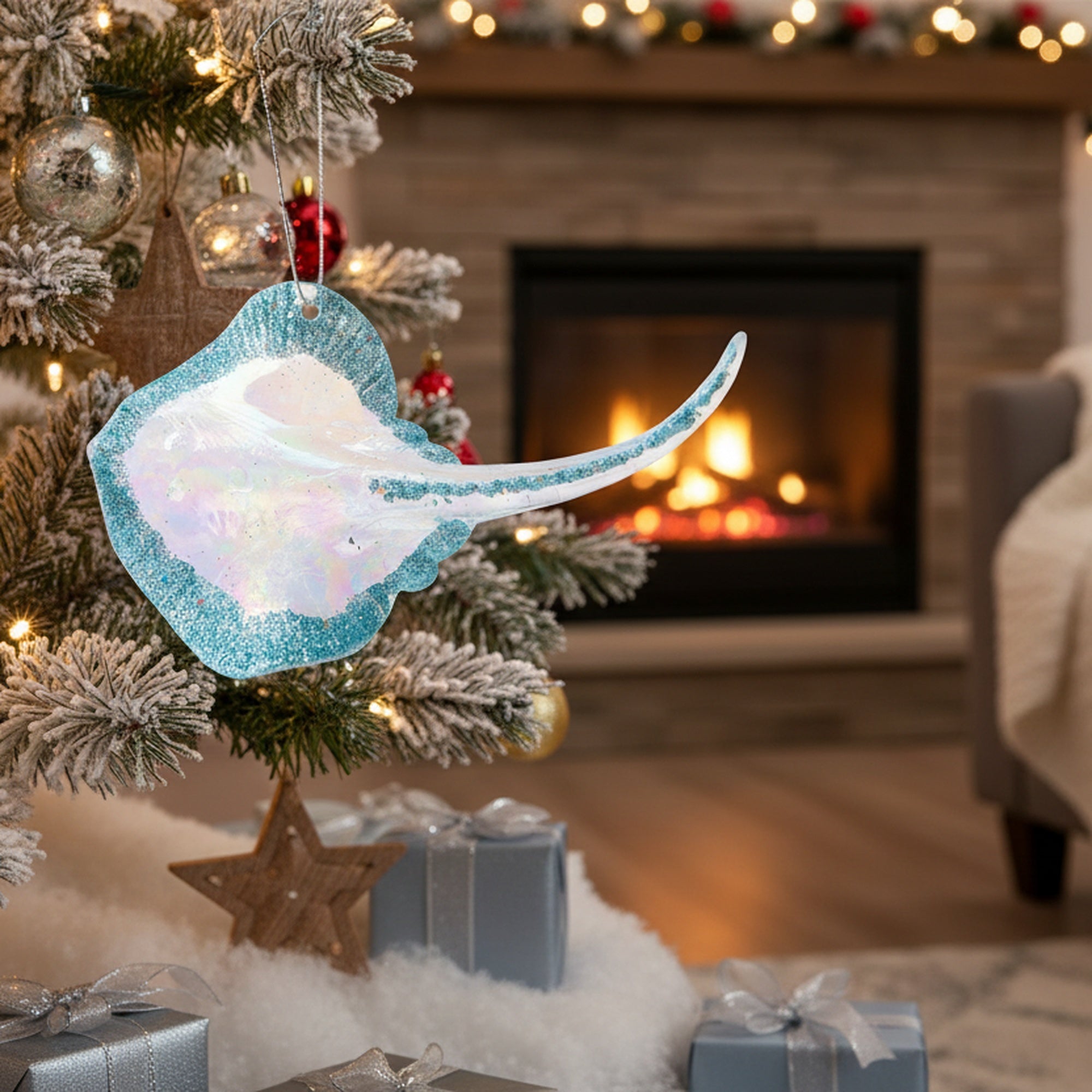 Iridescent Ornament Stingray, Ornament, Holiday Decor- Set of 12