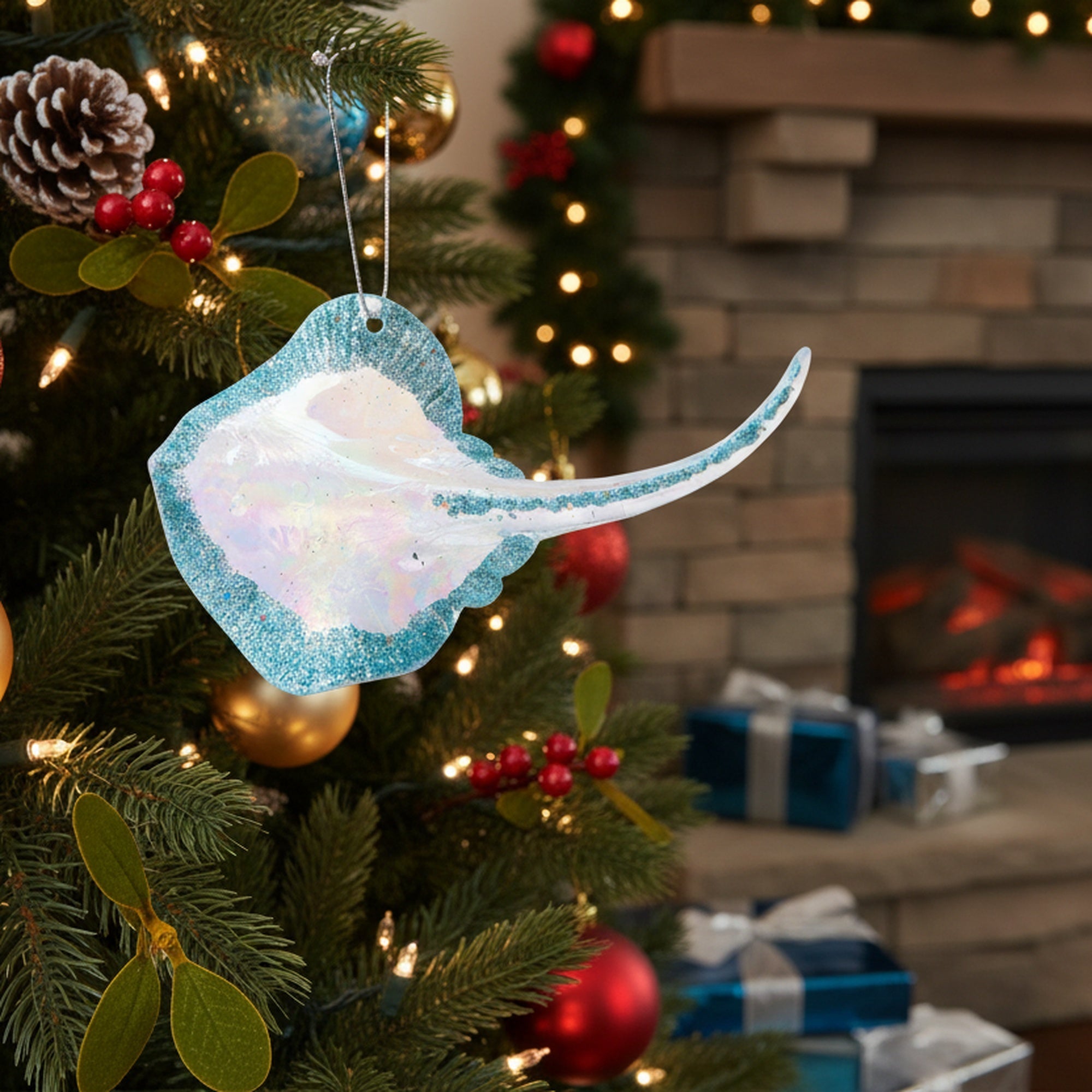 Iridescent Ornament Stingray, Ornament, Holiday Decor- Set of 12