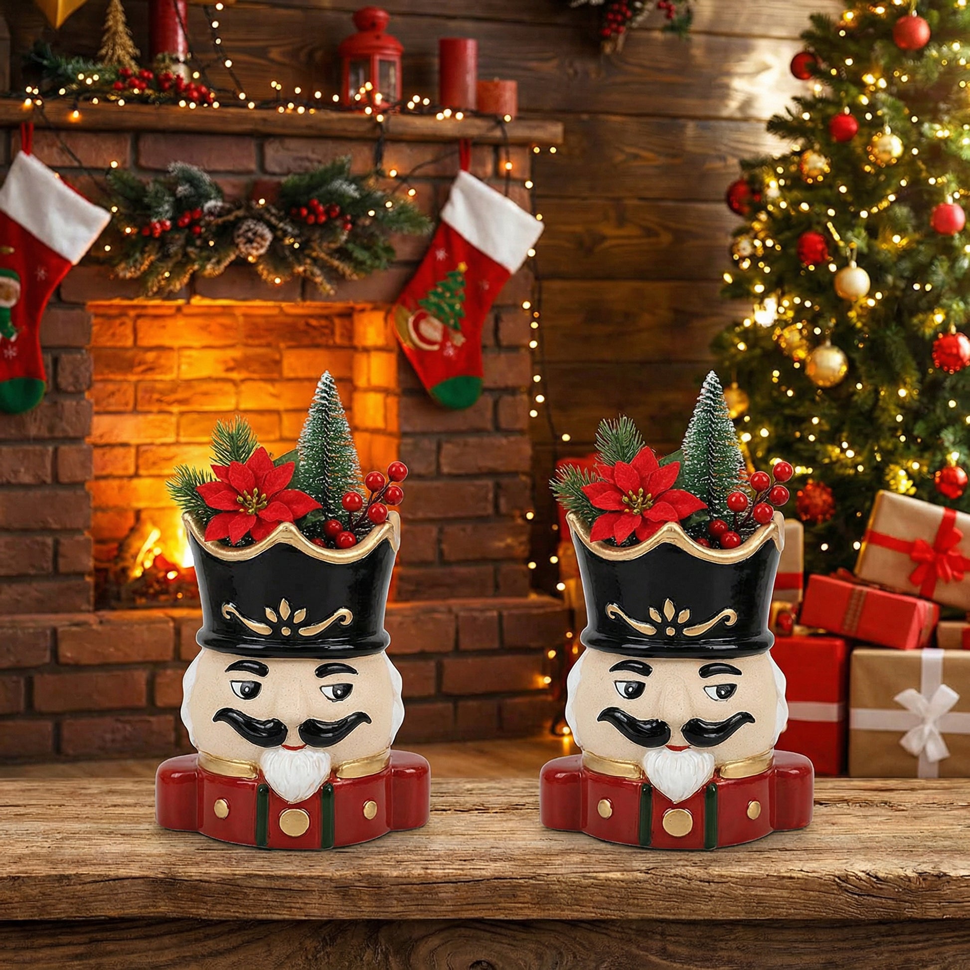 Ceramic Planter Nutcracker, Christmas, Planter, Holiday Decor- Set of 2