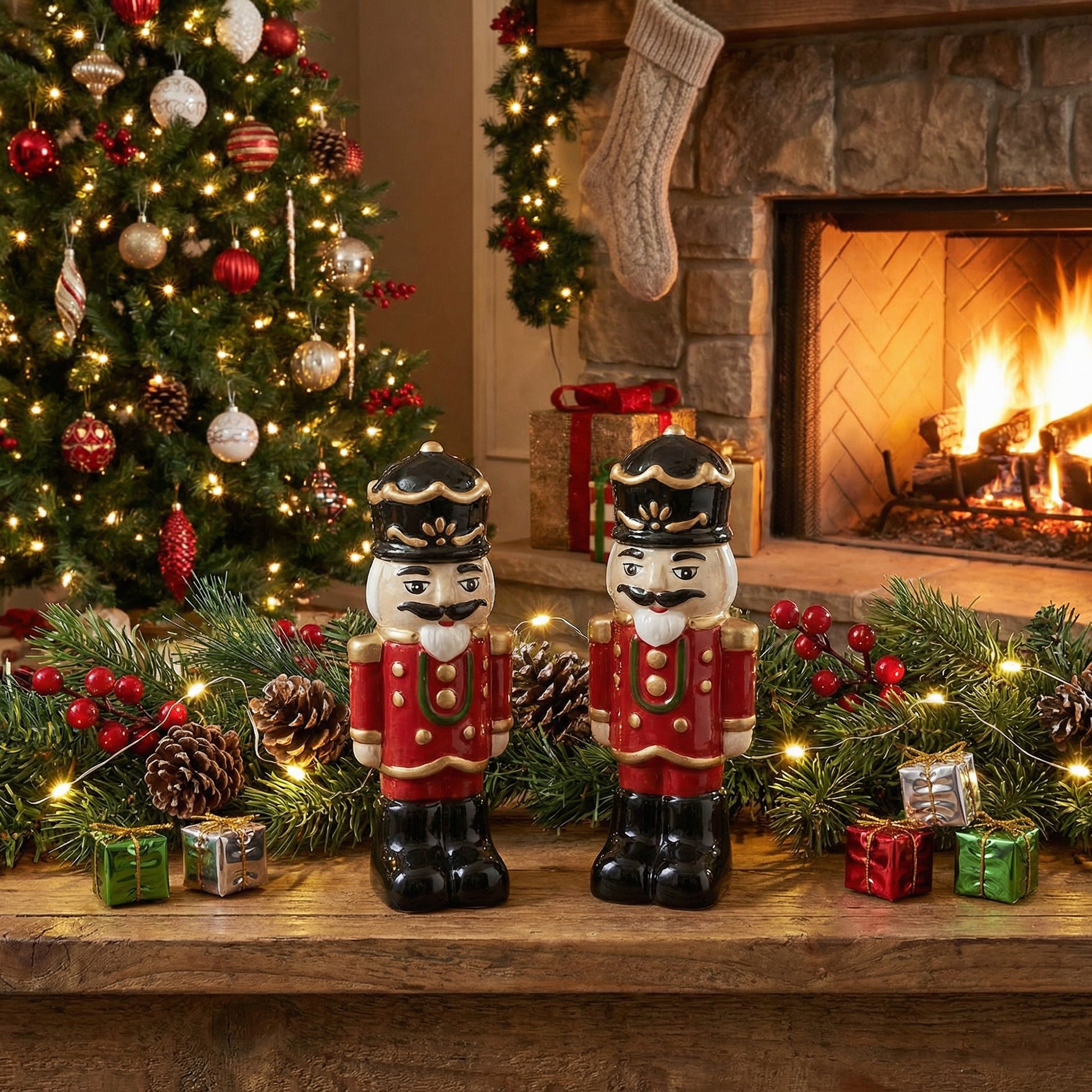 Ceramic Nutcracker Figurine, Christmas, Figurine, Holiday Decor- Set of 2