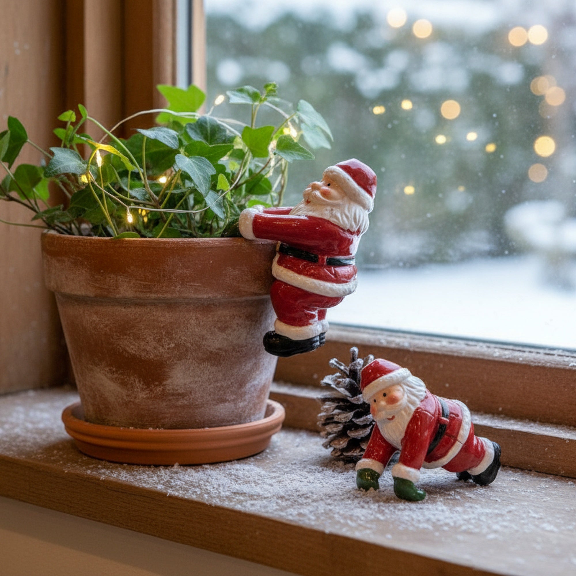 Ceramic Pot Hanger Santa Decor Assorted, Christmas, Planter, Holiday Decor- Set of 2