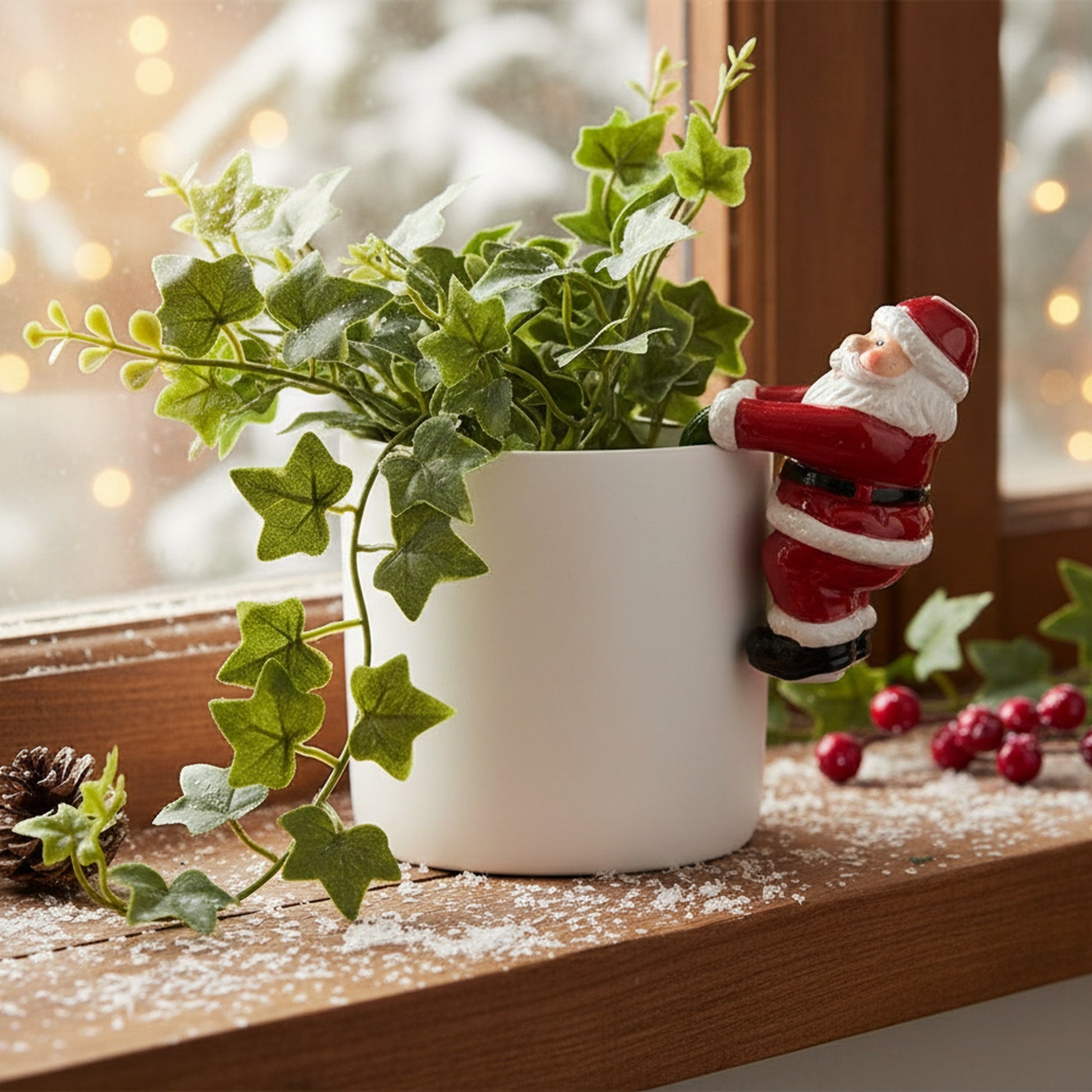 Ceramic Pot Hanger Santa Decor Assorted, Christmas, Planter, Holiday Decor- Set of 2