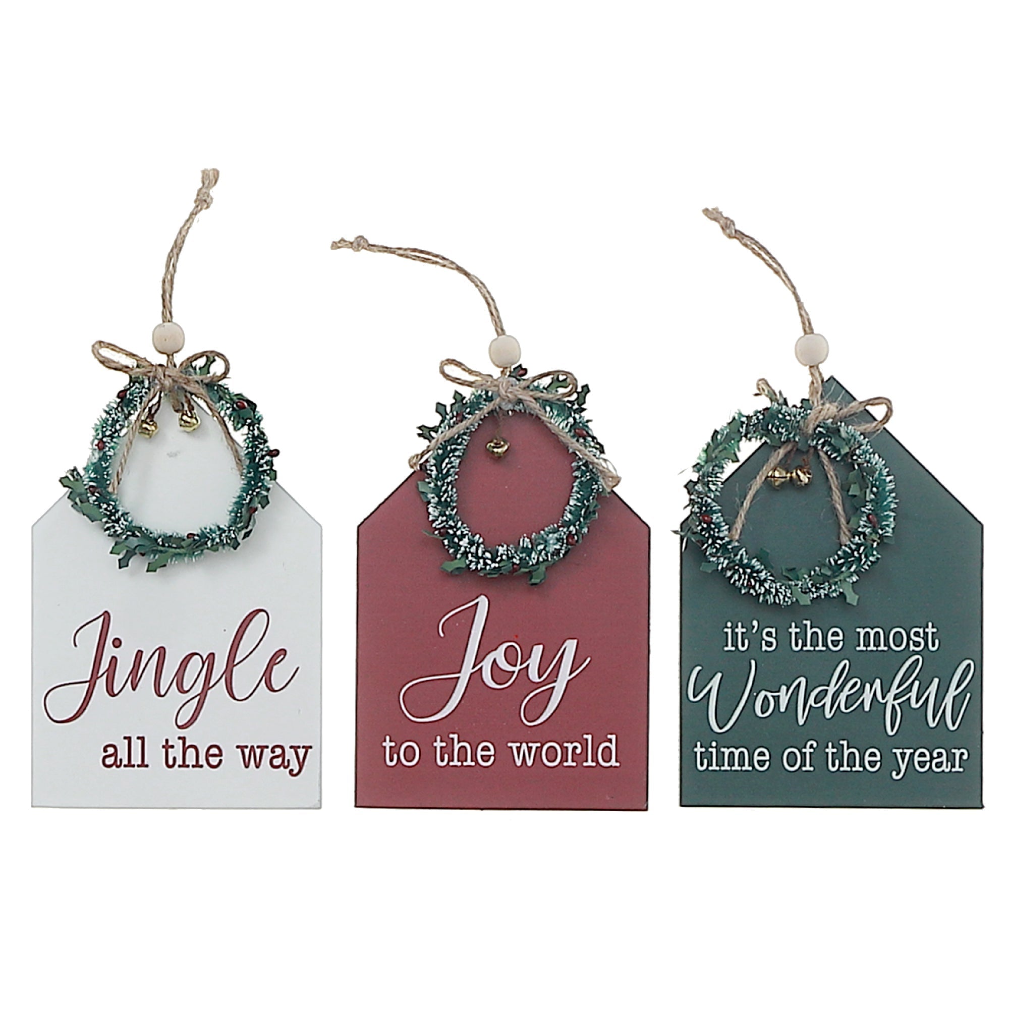 Flat House Shape Christmas Ornament with Text Set of 12 – Holiday Tree Decoration