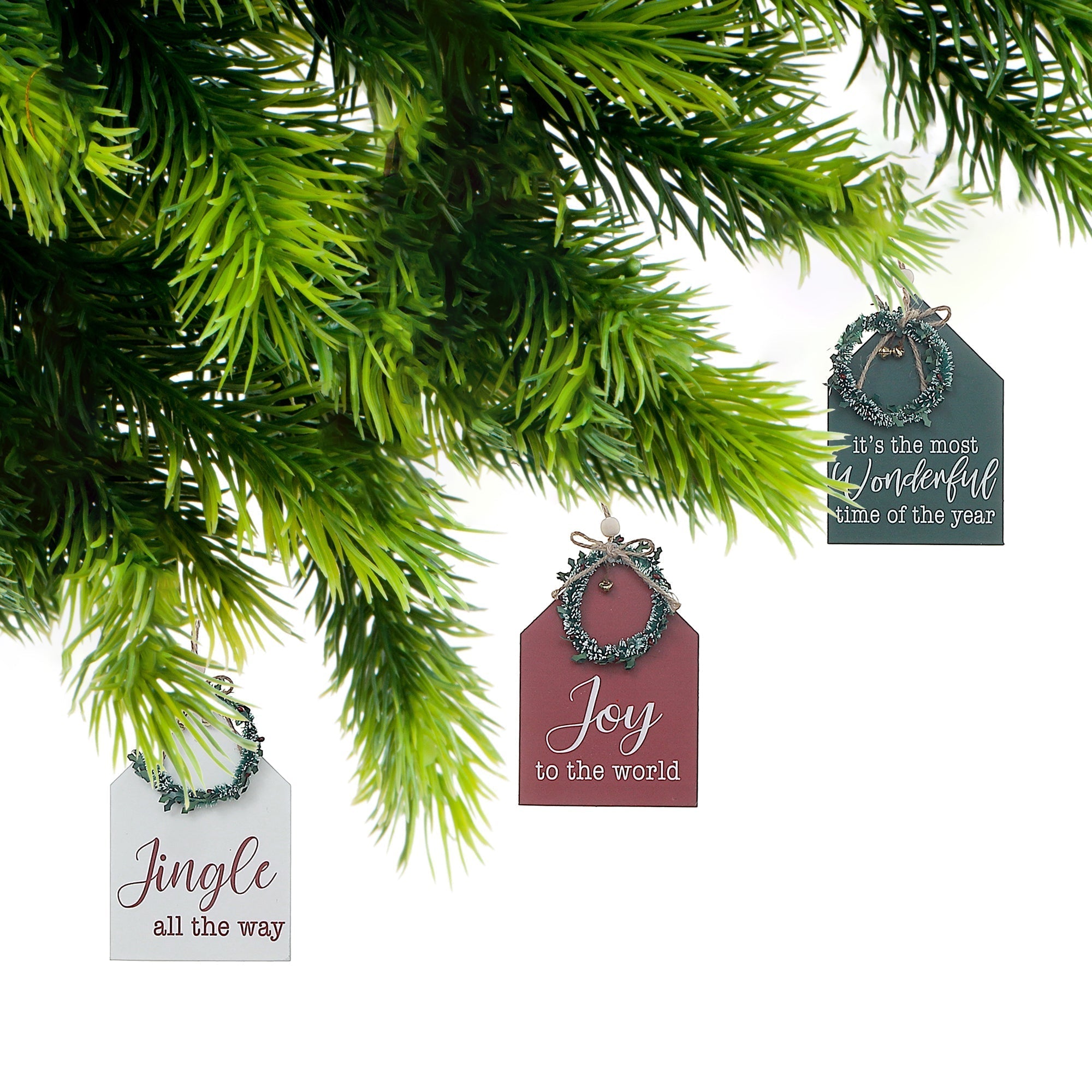 Flat House Shape Christmas Ornament with Text Set of 12 – Holiday Tree Decoration