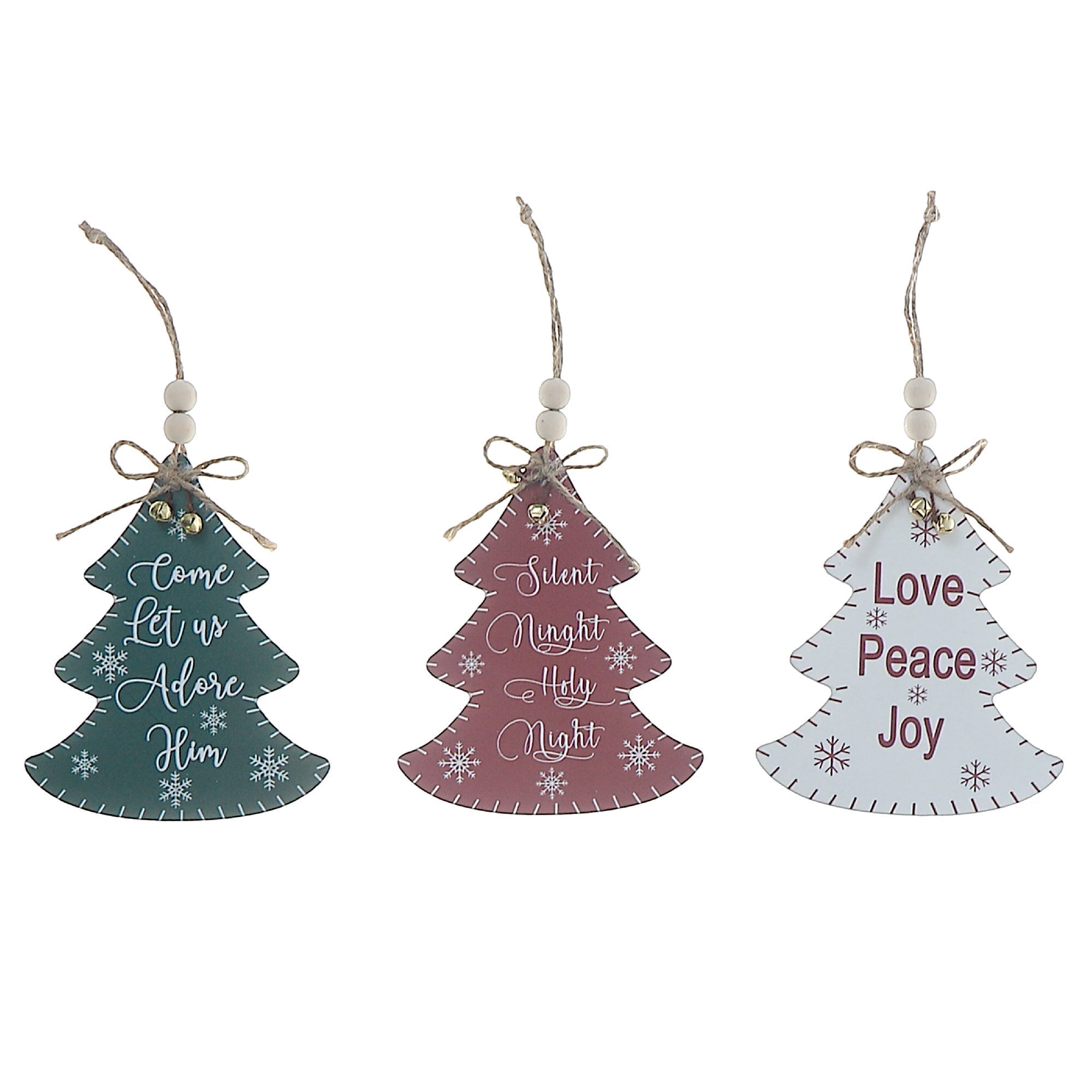 Flat Tree Shape Christmas Ornament with Text Set of 12 – Holiday Tree Decoration