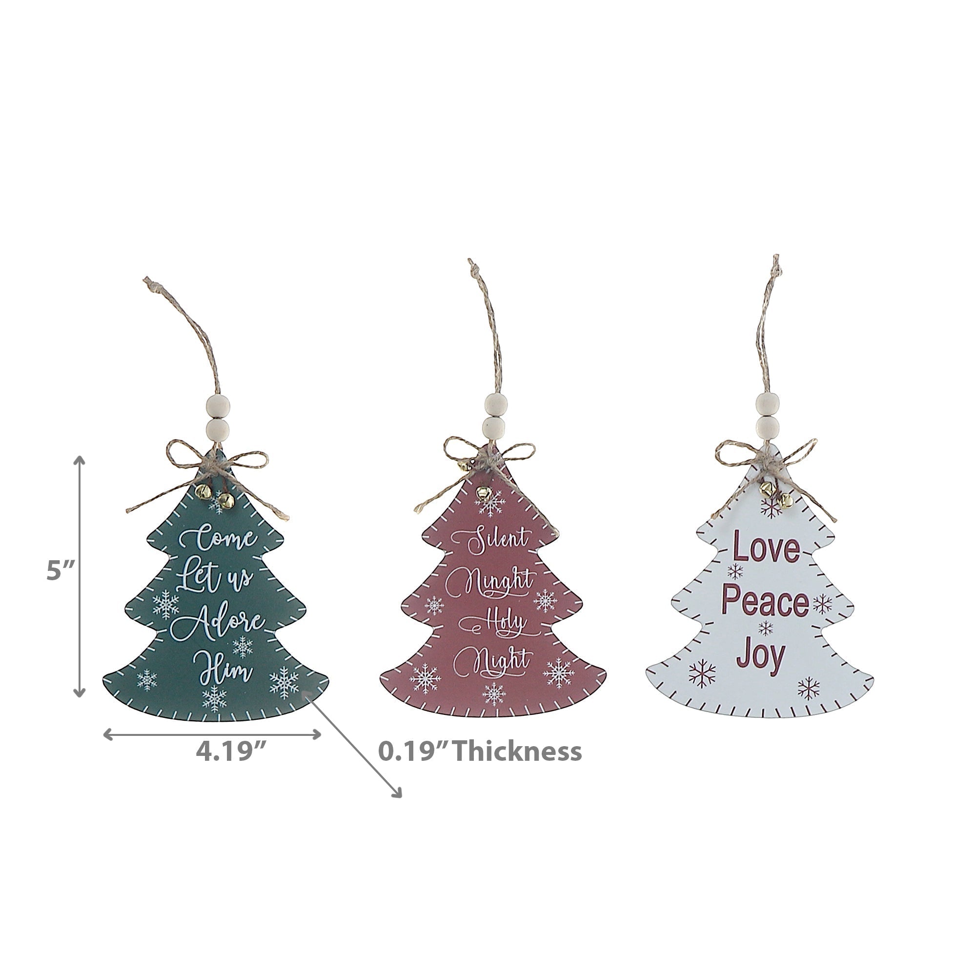 Flat Tree Shape Christmas Ornament with Text Set of 12 – Holiday Tree Decoration