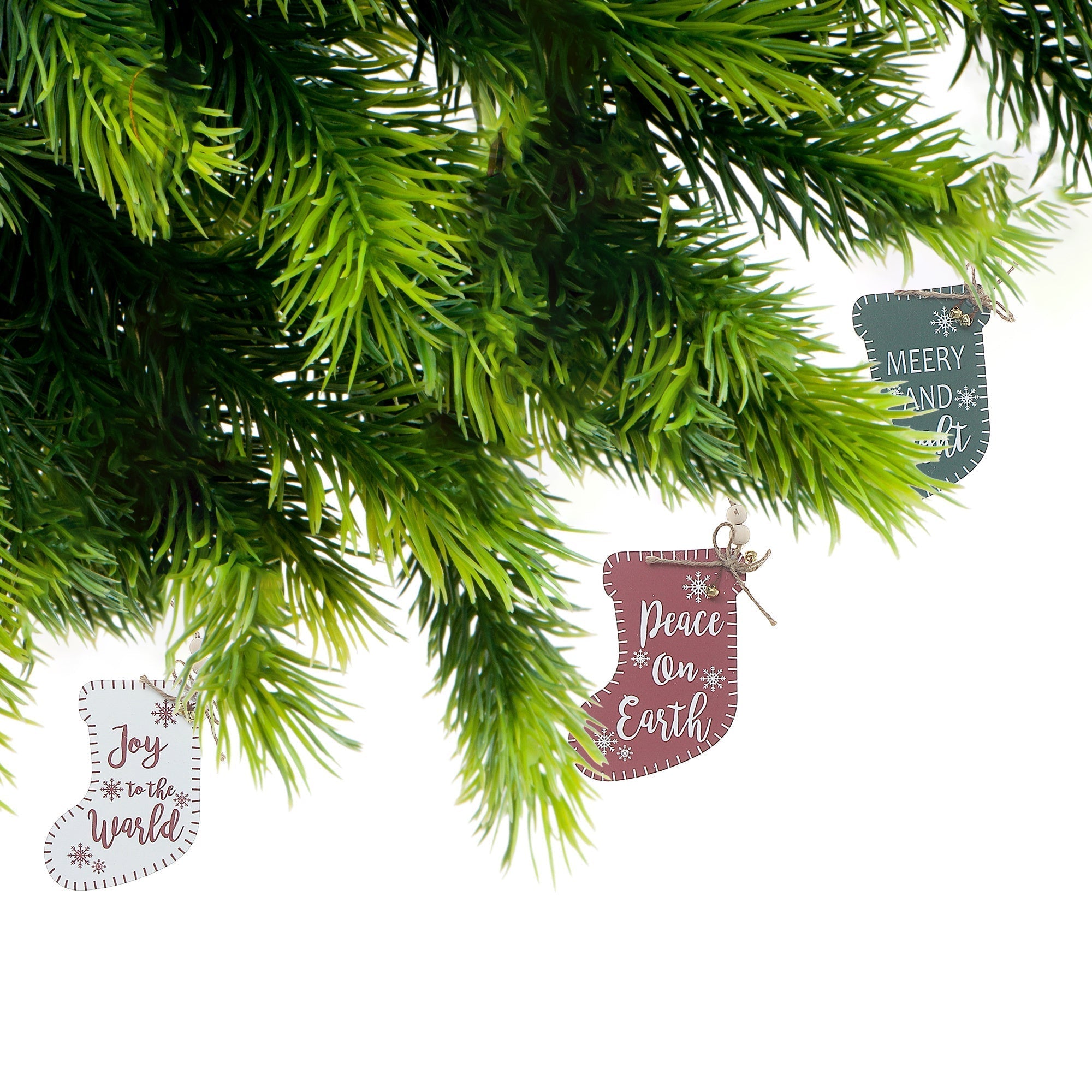 Flat Stocking Shape Christmas Ornament with Text Set of 12 – Holiday Tree Decoration