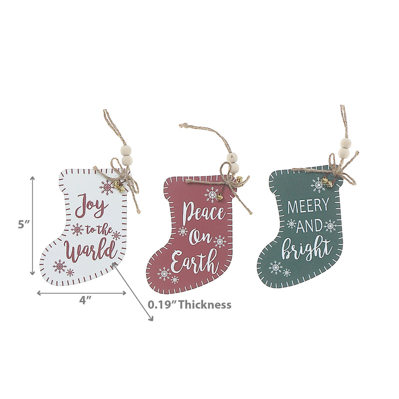 Flat Stocking Shape Ormanent With Text - Set of 12