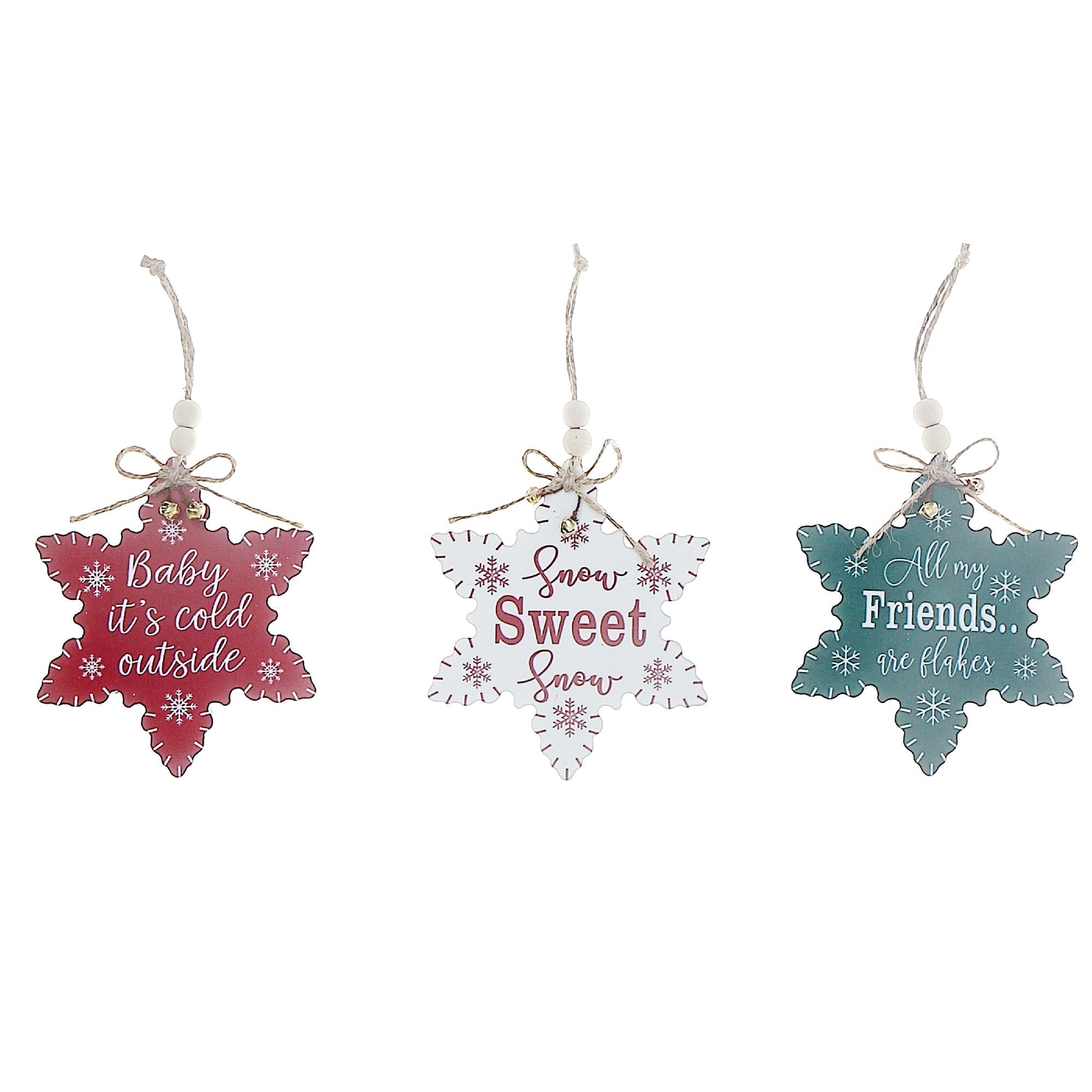 Flat Star Shape Christmas Ornament with Text Set of 12 – Holiday Tree Decoration