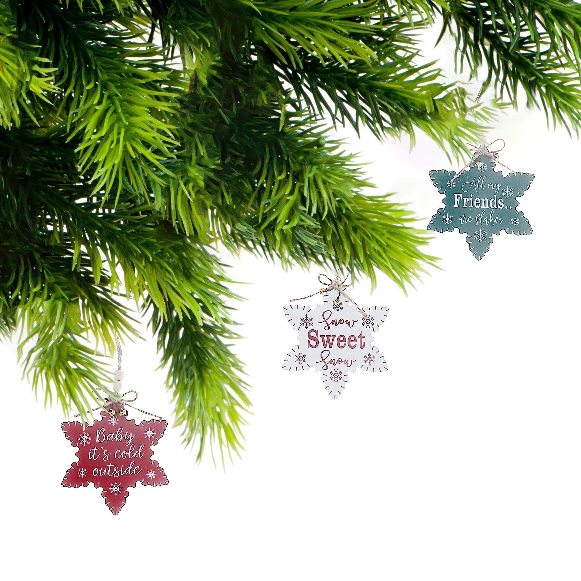 Flat Star Shape Christmas Ornament with Text Set of 12 – Holiday Tree Decoration