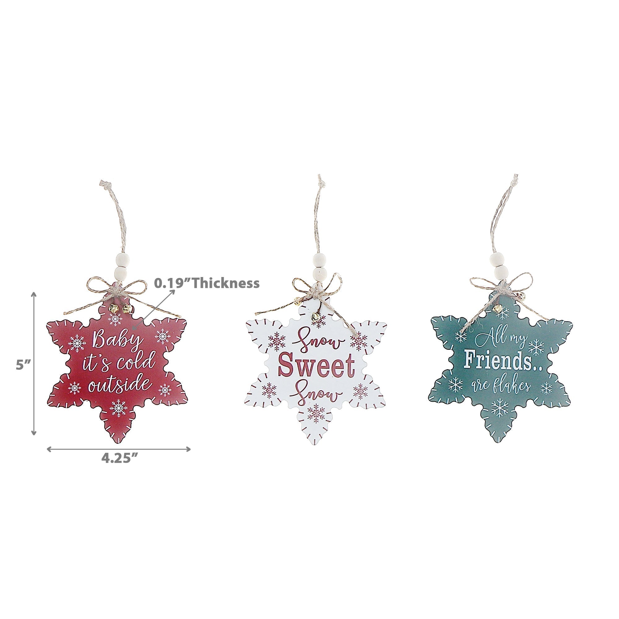 Flat Star Shape Christmas Ornament with Text Set of 12 – Holiday Tree Decoration