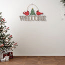 Welcome Wooden Double Cardinals Wall Hanger