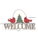 Welcome Wooden Double Cardinals Wall Hanger