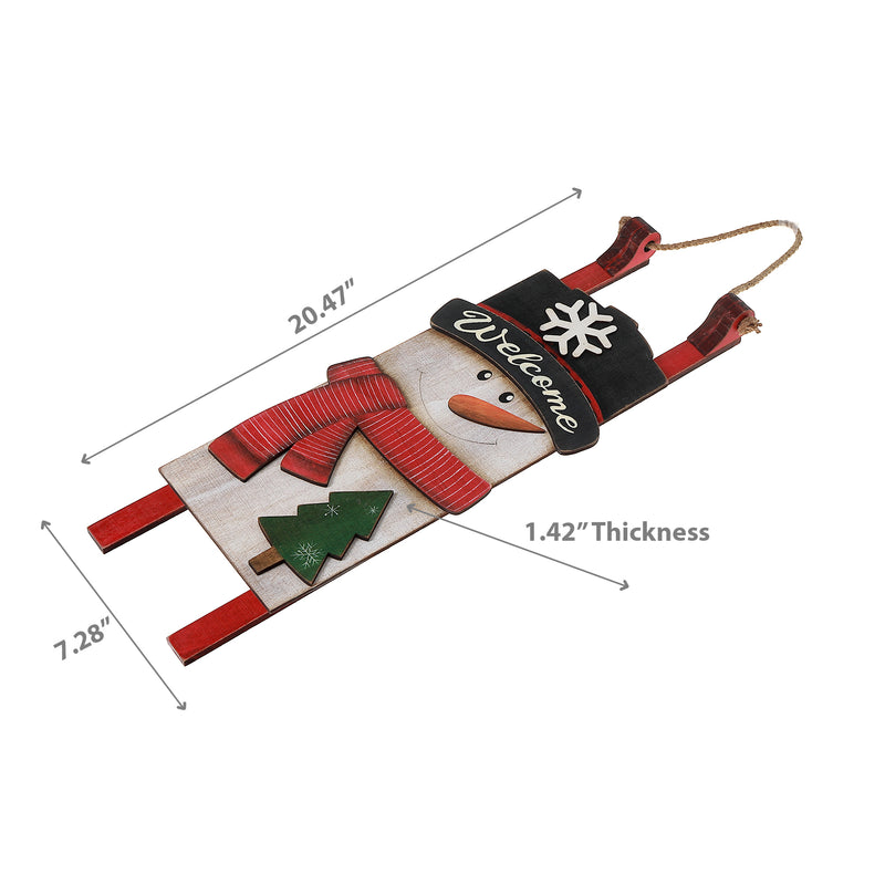 Welcome Wooden Snowman Sleigh Hanger