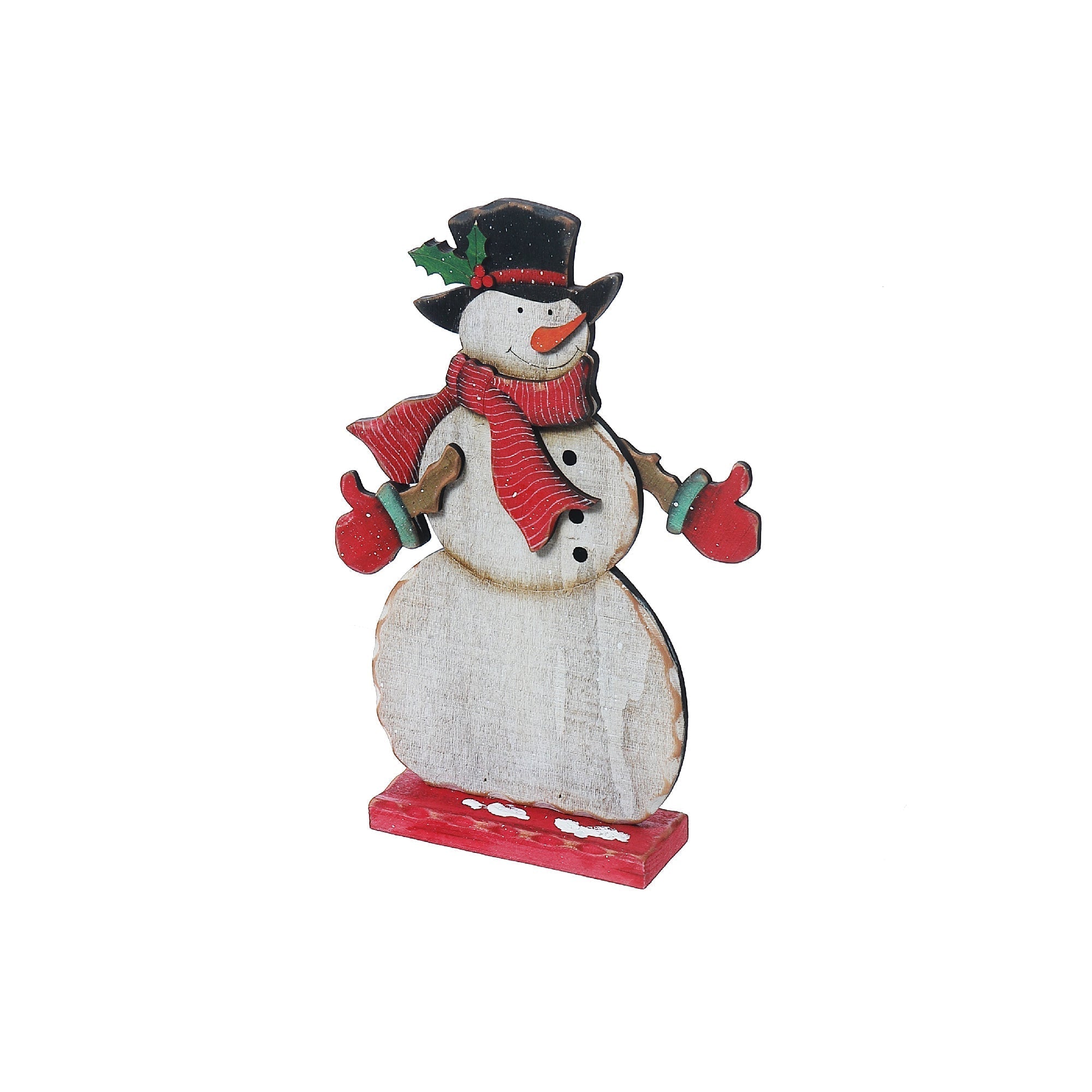 Wooden Snowman Stand on Base – Christmas Holiday Decor