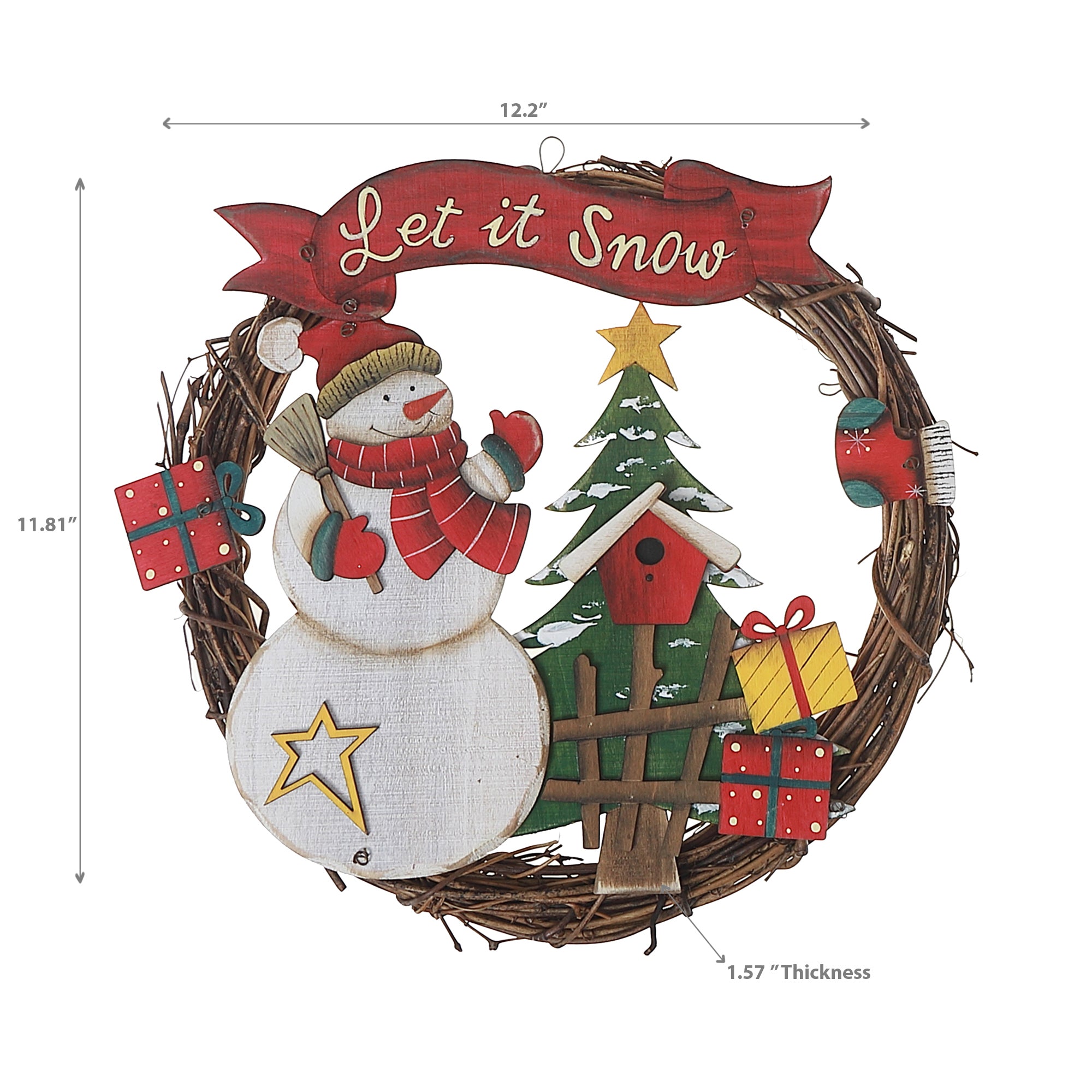 Large Wooden Snowman Wreath Hanger “Let It Snow” – Holiday Wall Decor