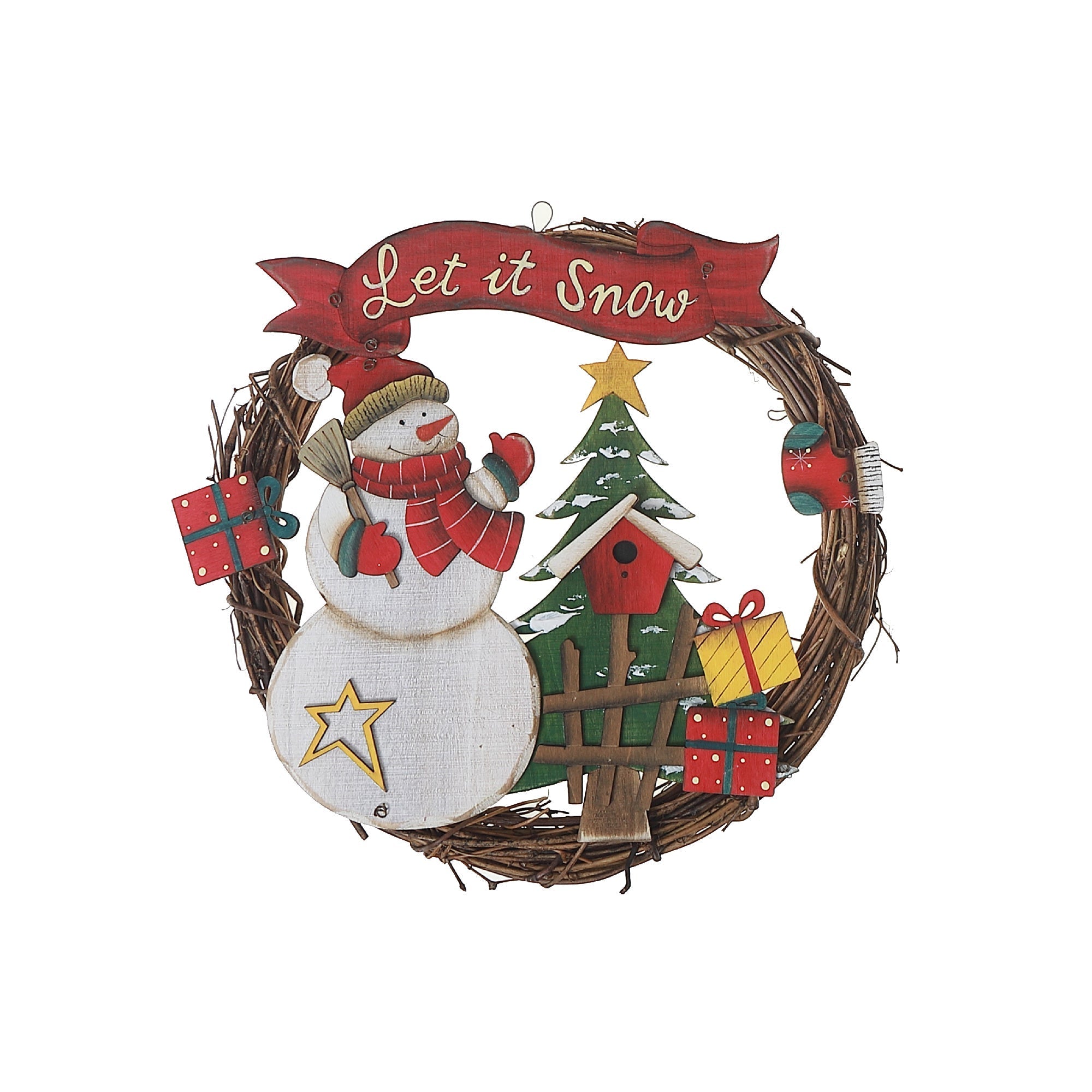 Large Wooden Snowman Wreath Hanger “Let It Snow” – Holiday Wall Decor