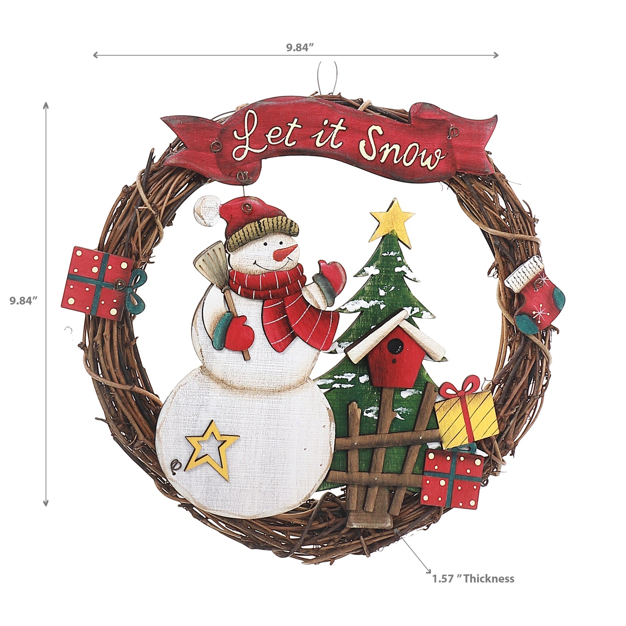 Small Wooden Snowman Wreath Hanger “Let It Snow” – Holiday Wall Decor