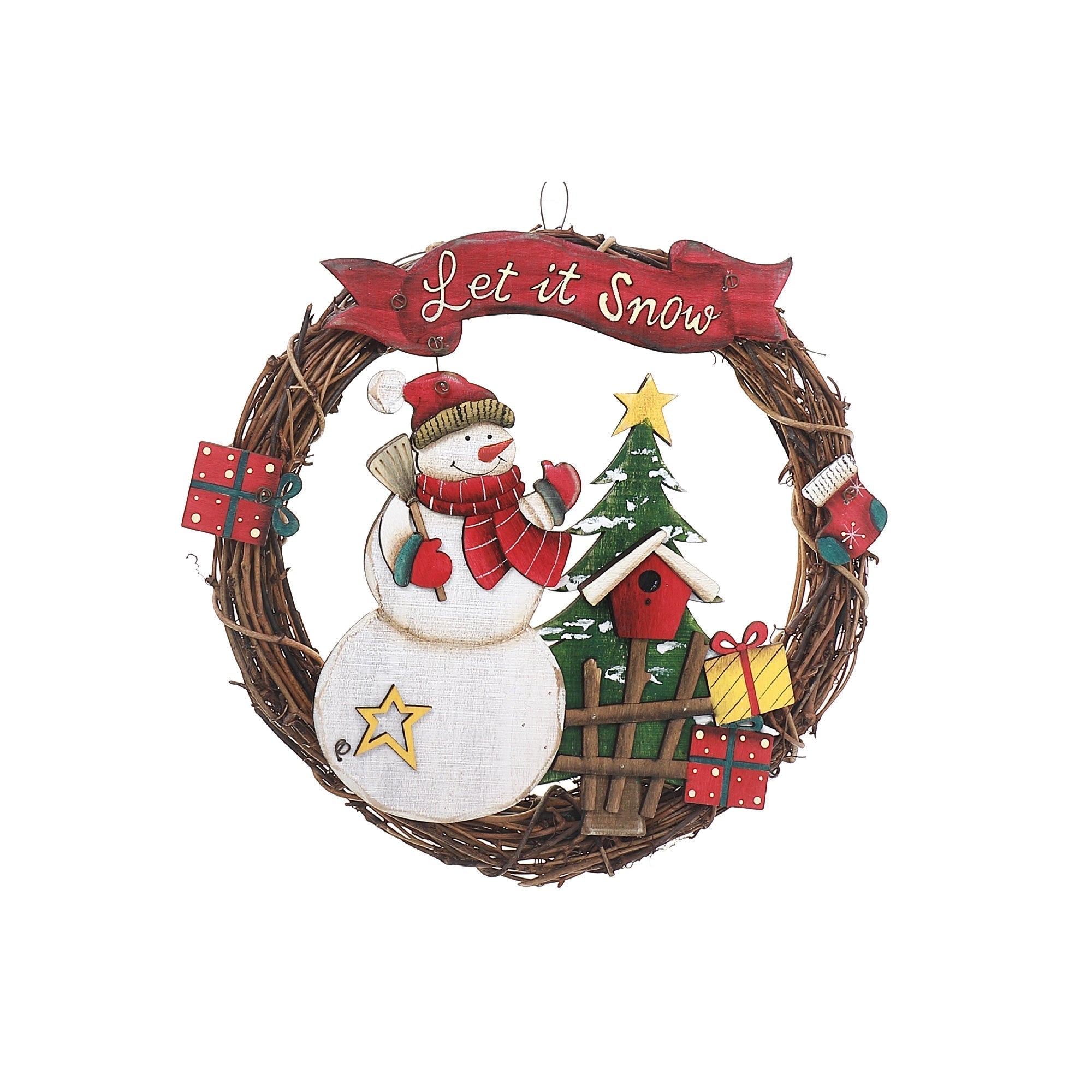 Small Wooden Snowman Wreath Hanger “Let It Snow” – Holiday Wall Decor