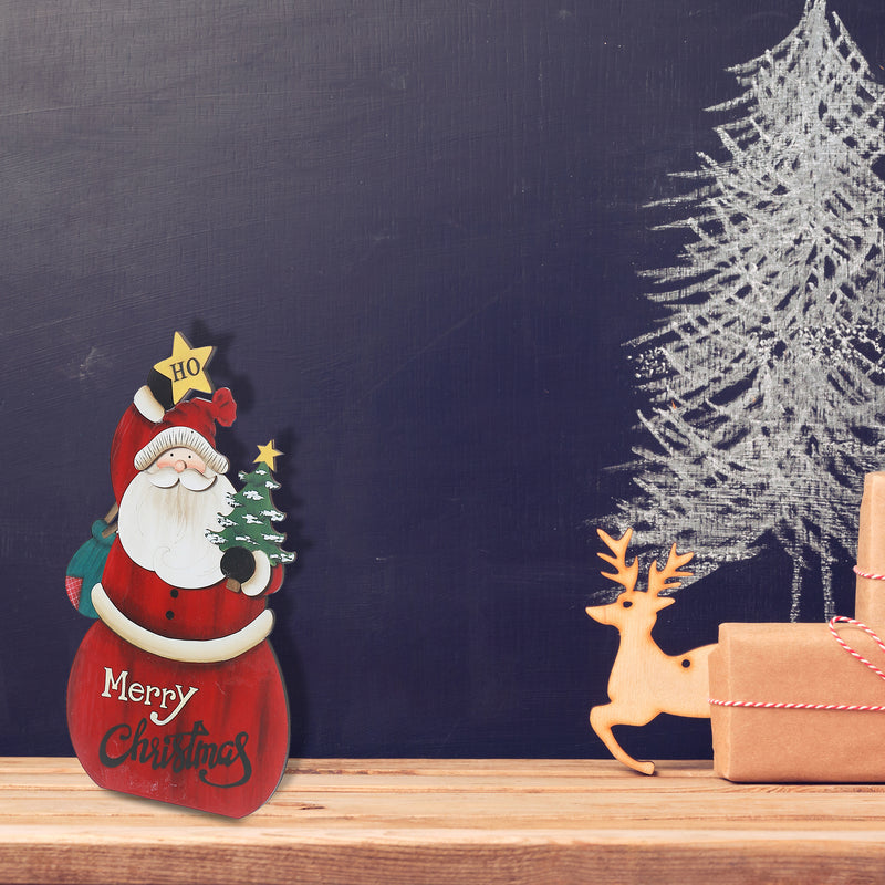 Merry Christmas Wooden Santa Stand Easel Back Small