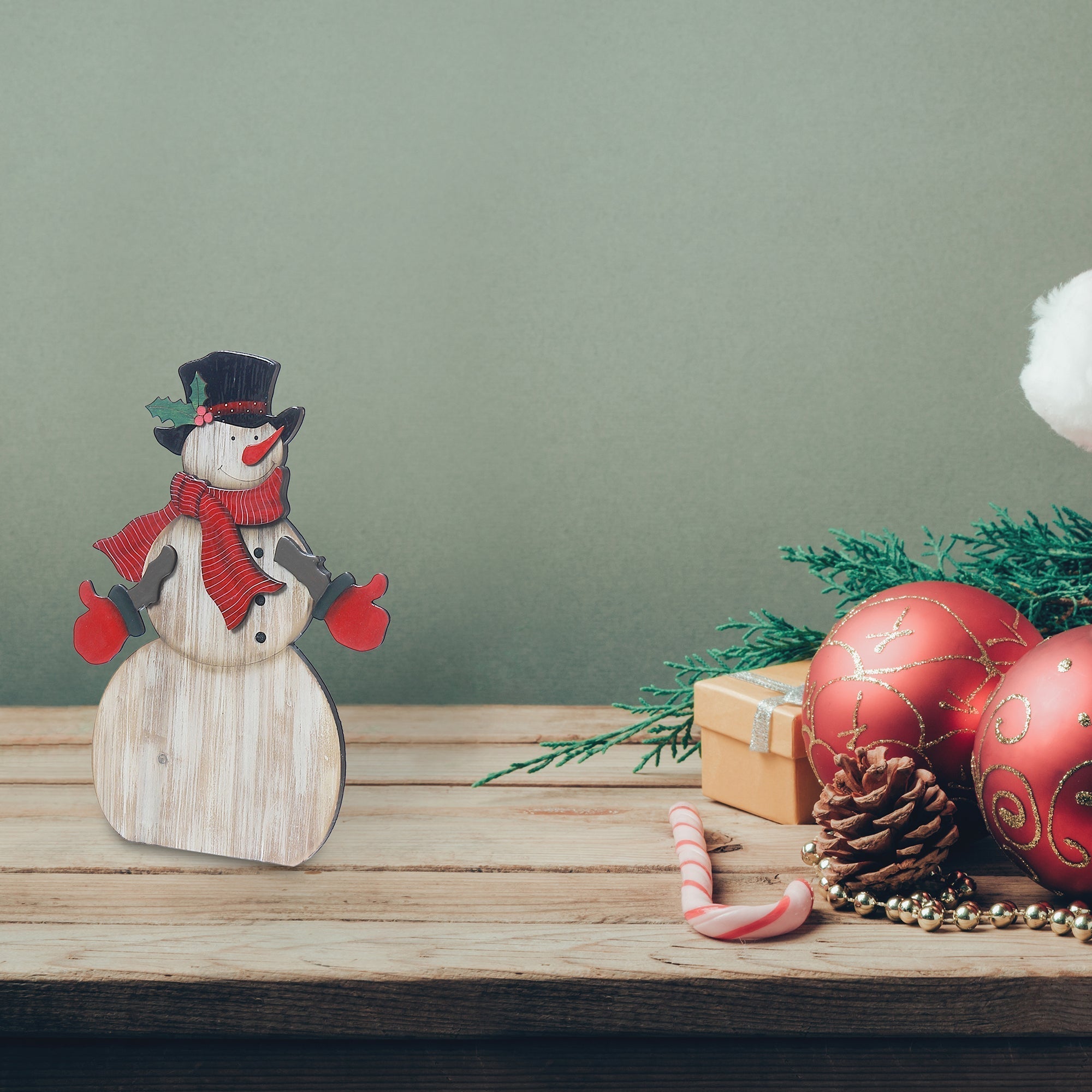 Wooden Snowman Stand Christmas Decor – Holiday Table Decoration