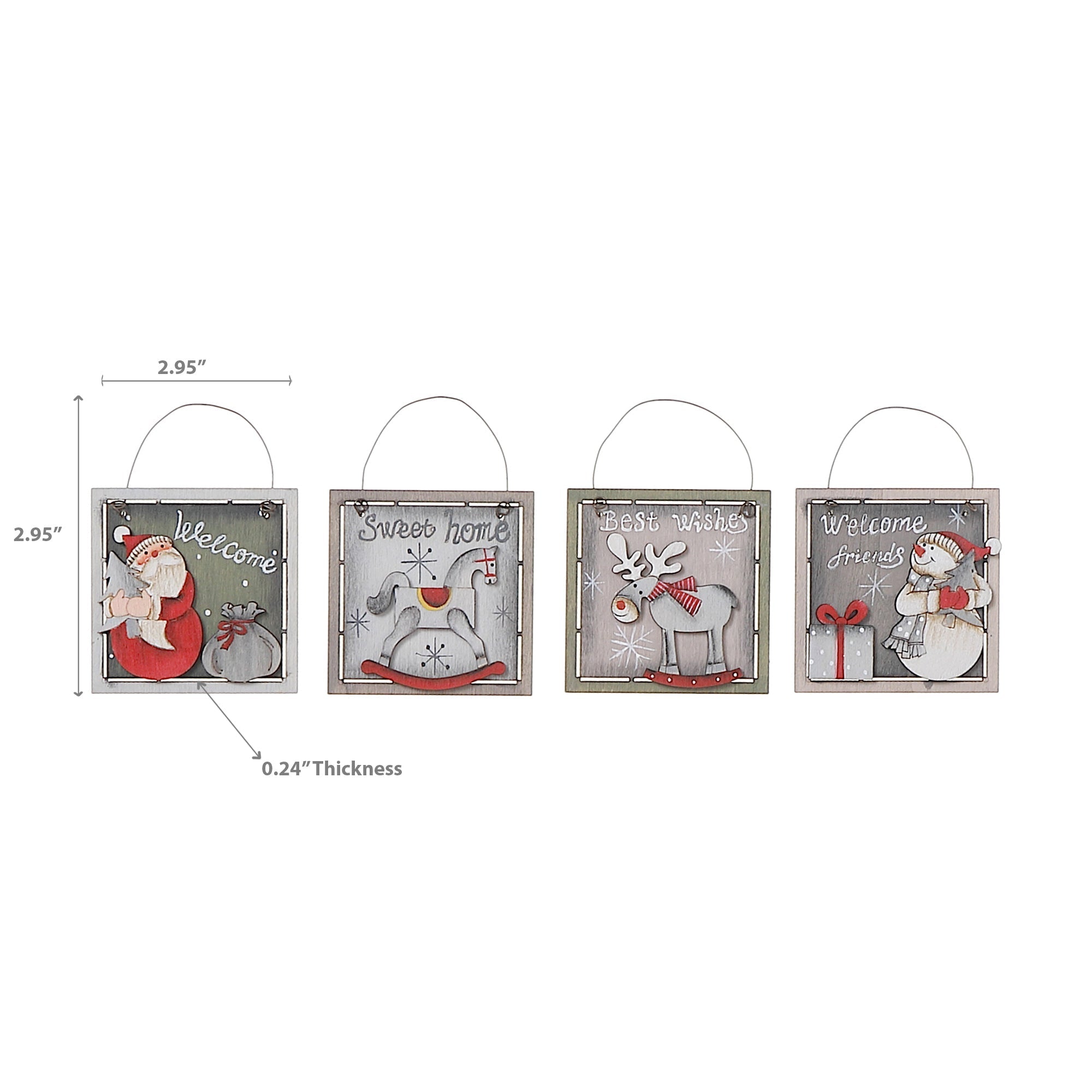 Square Wooden Christmas Ornament Set of 12 – Holiday Tree Decoration