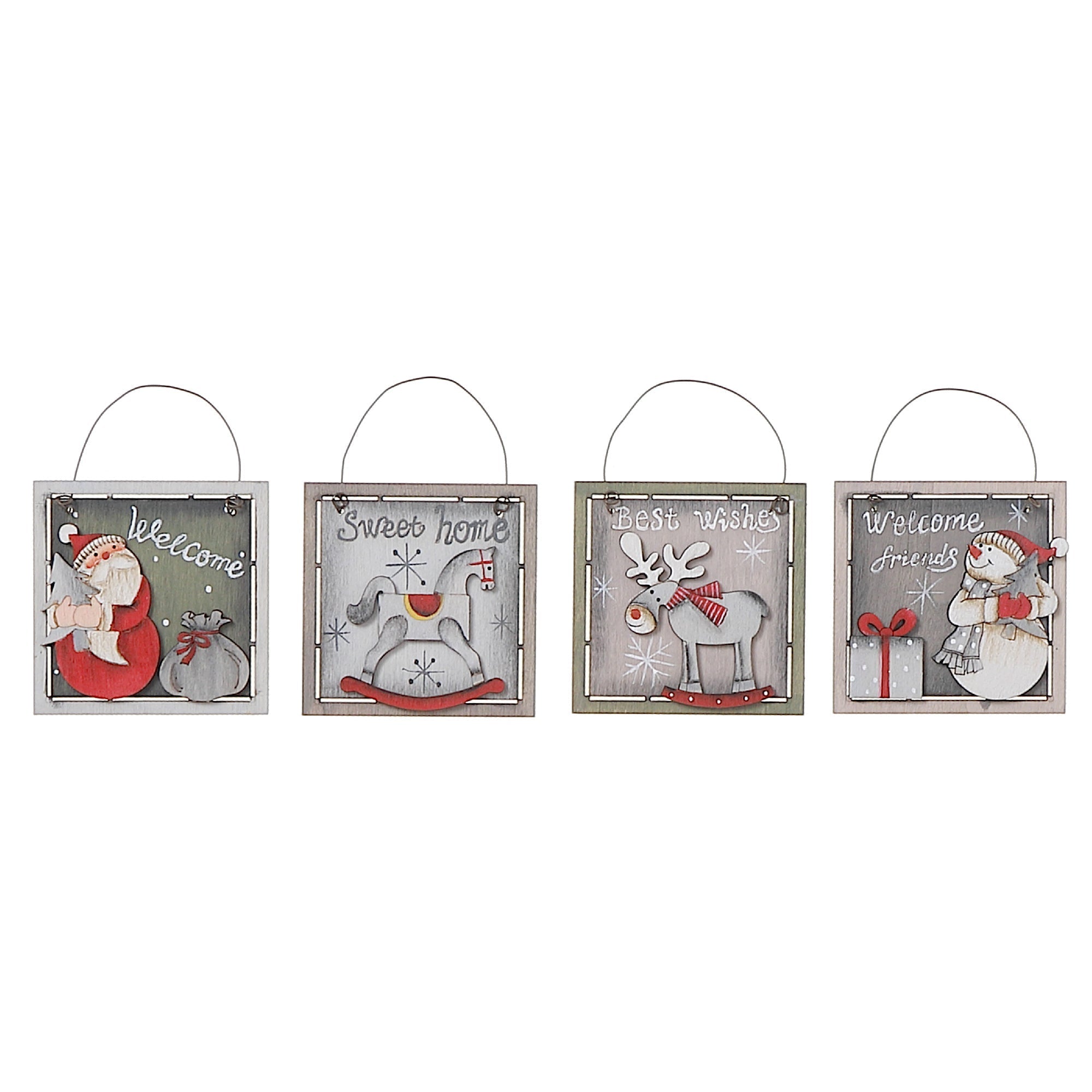 Square Wooden Christmas Ornament Set of 12 – Holiday Tree Decoration