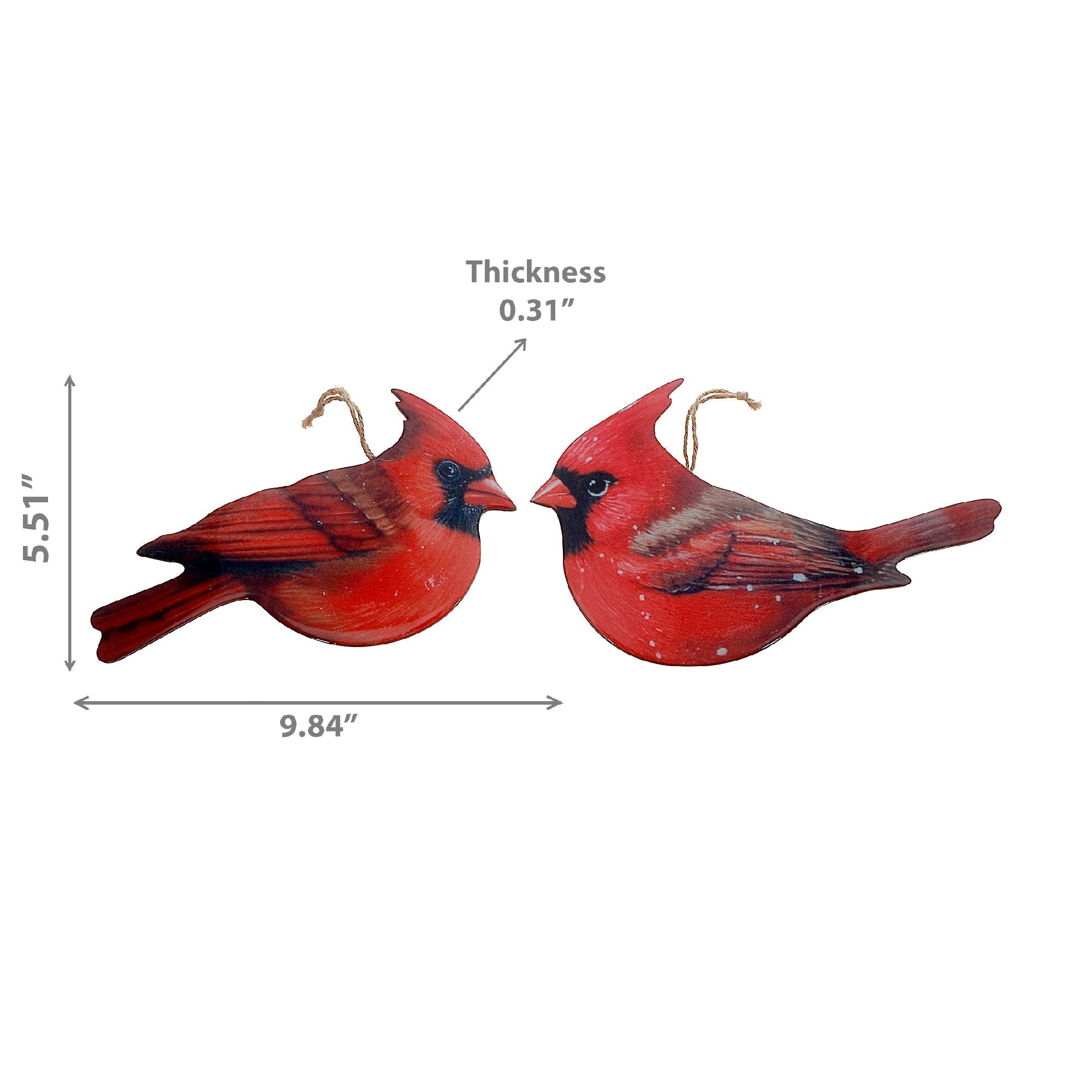 Wooden Glossy Cardinal Christmas Ornament, Assorted Holiday Tree Decorations, Rustic Festive Bird Ornaments, Set of 2