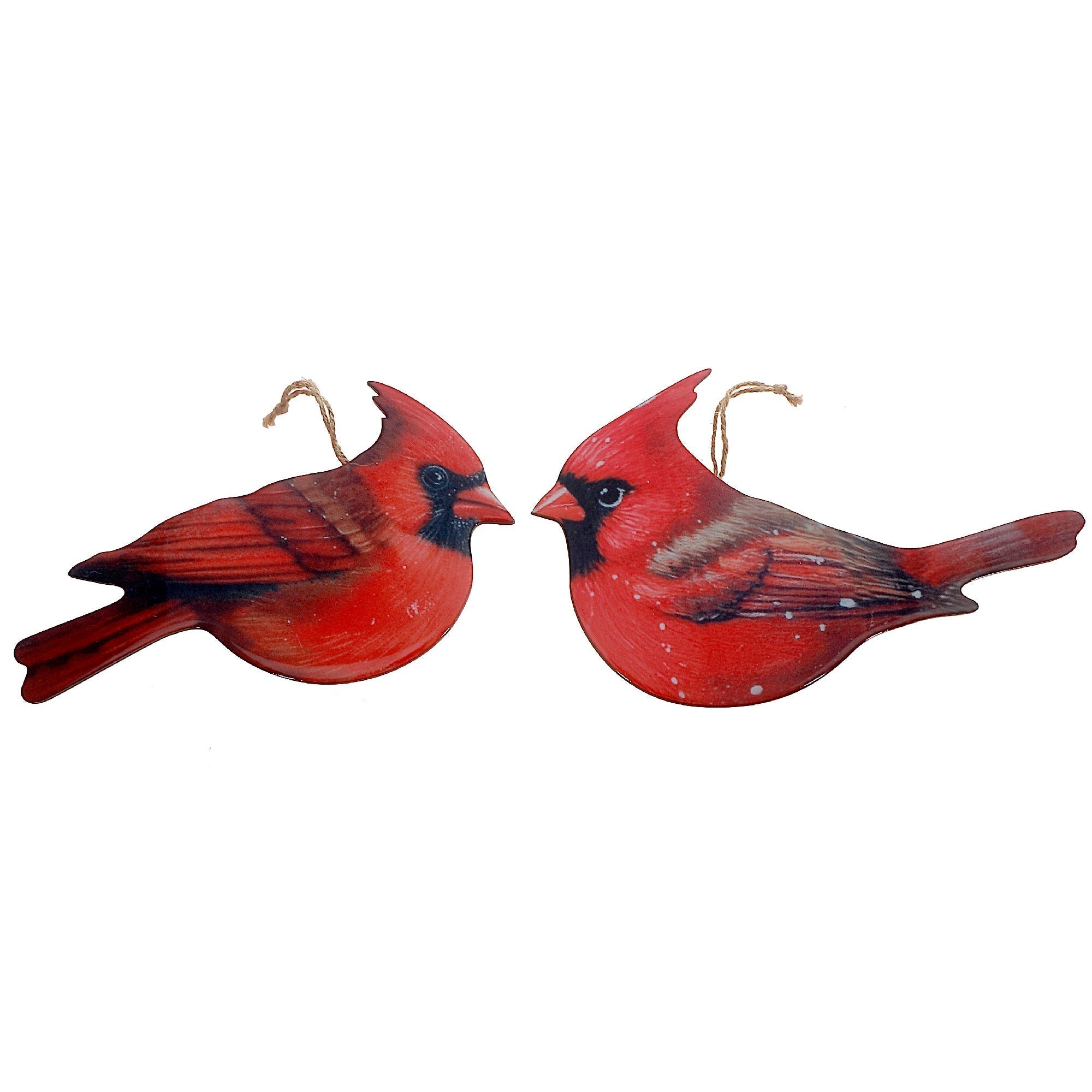 Wooden Glossy Cardinal Christmas Ornament, Assorted Holiday Tree Decorations, Rustic Festive Bird Ornaments, Set of 2