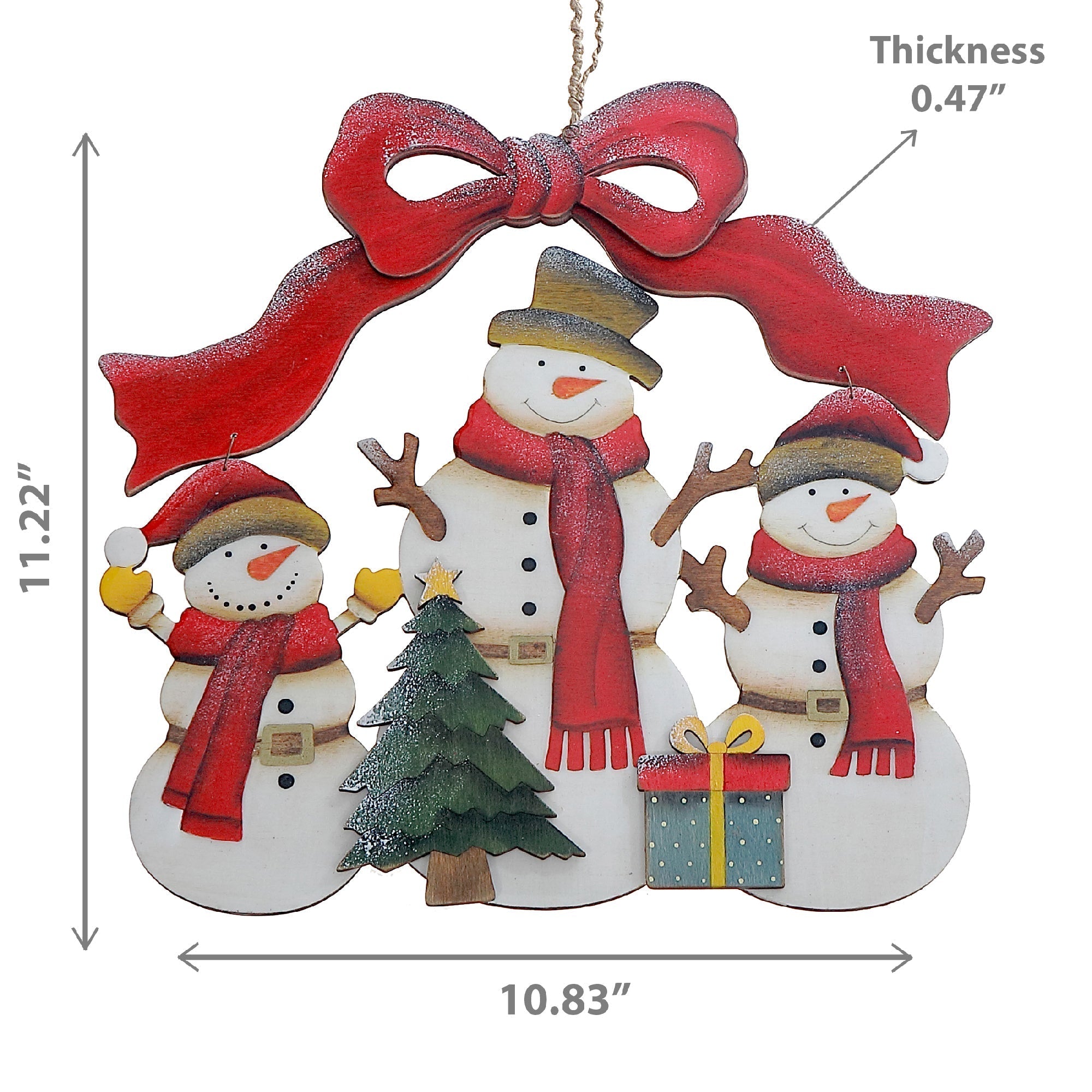 Wooden Glossy Triple Snowman Christmas Ornament, Holiday Tree Decoration, Rustic Festive Hanging Ornament