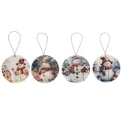 Round Glossy Wooden Ornament Snowman Assorted, Christmas, Ornament, Holiday Decor- Set of 4