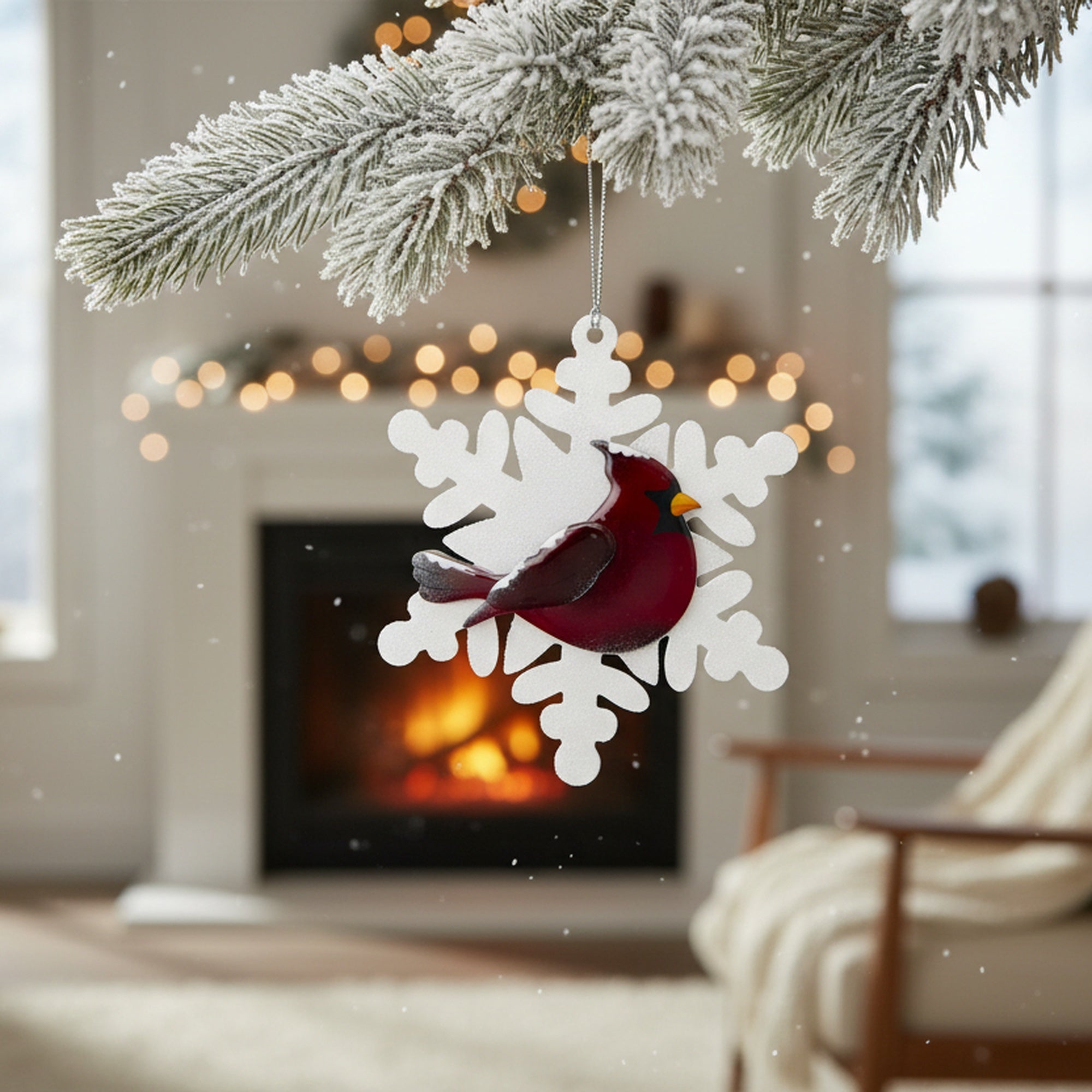 Snowflake Acrylic Hanger Cardinal, Christmas, Holiday Decor- Set of 2