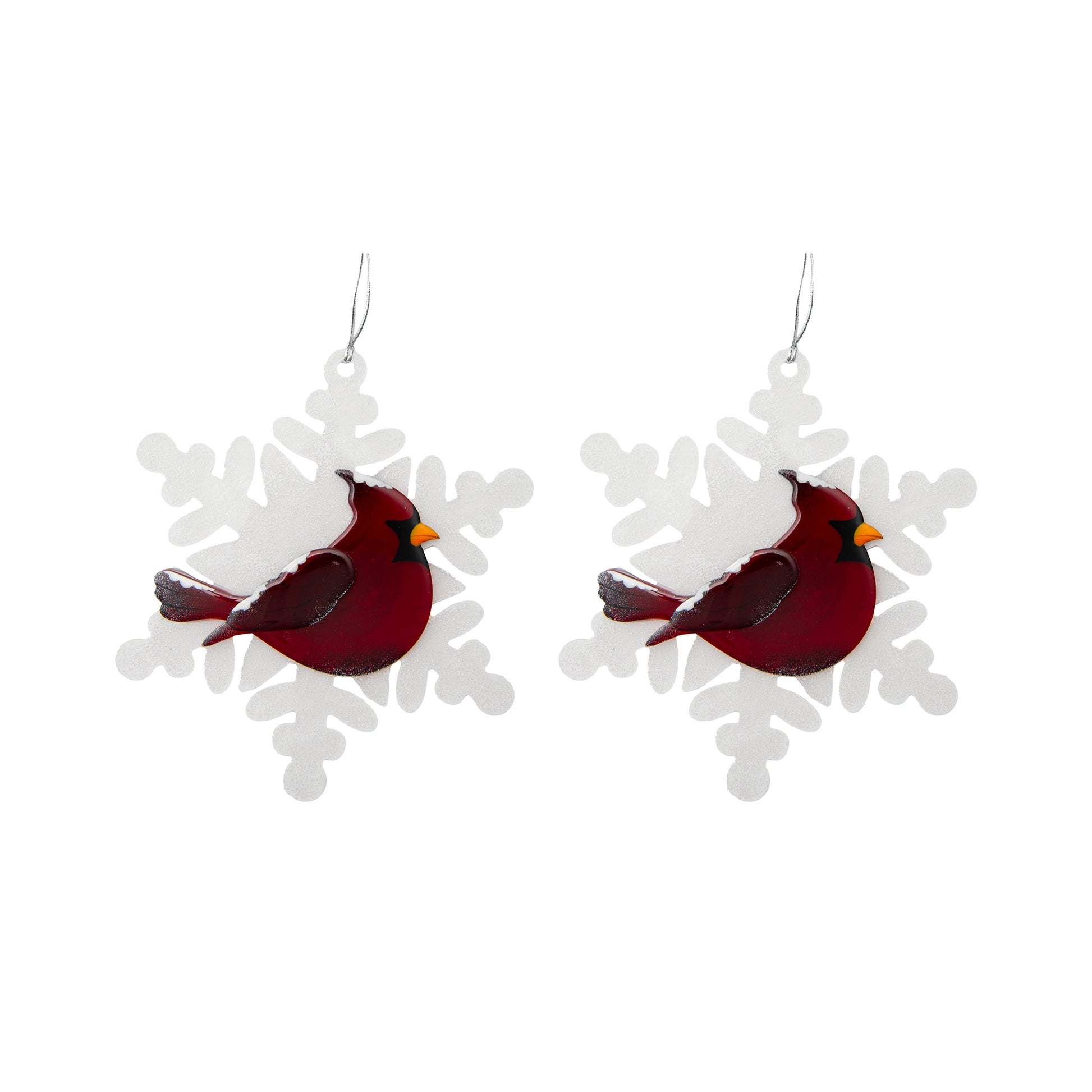 Snowflake Acrylic Hanger Cardinal, Christmas, Holiday Decor- Set of 2